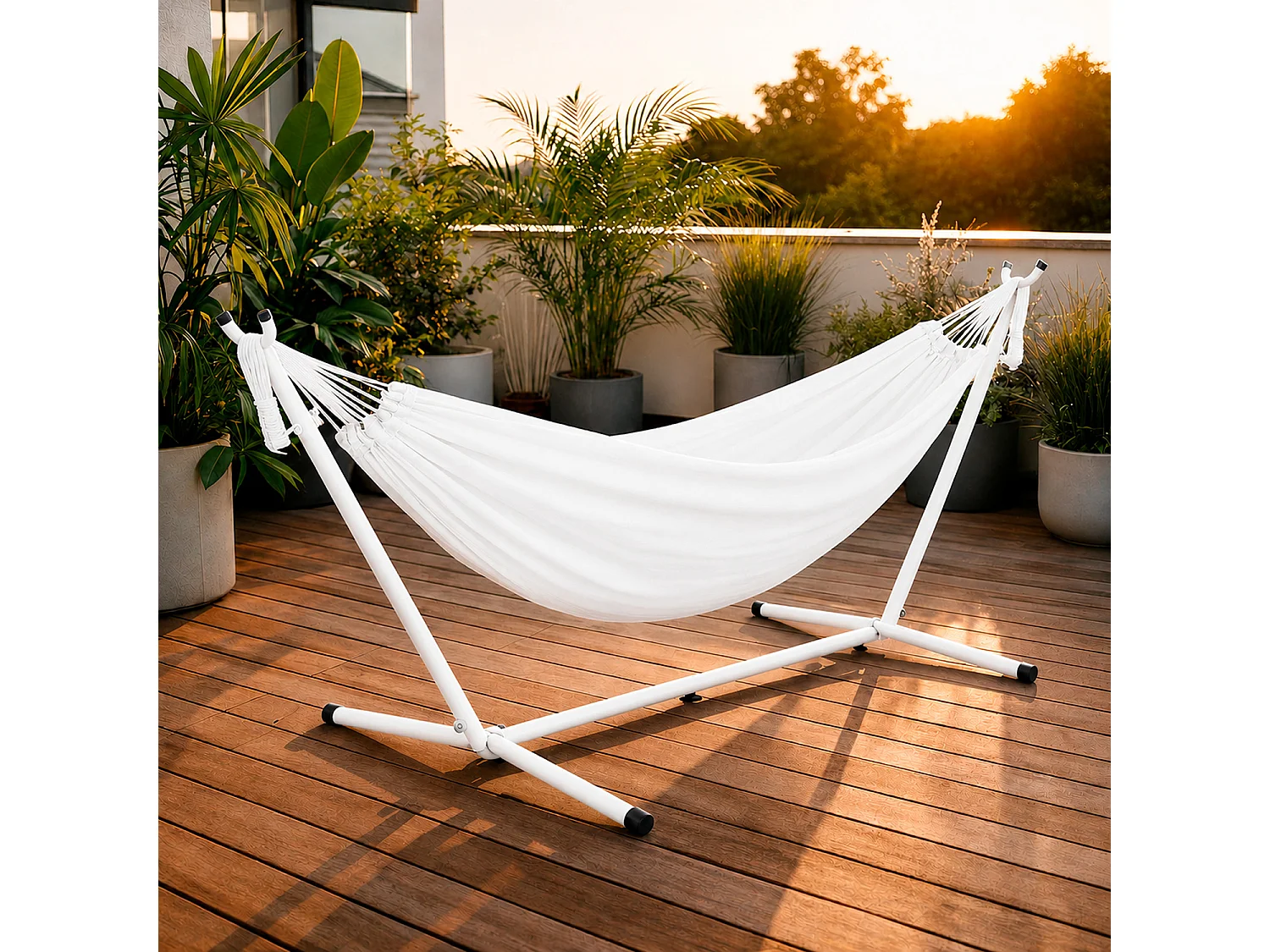 Amaca Per Esterno Con Supporto In Acciaio Portata 200 Kg Altezza Regolabile Telo In Cotone Resistente Amaca Brasiliana Da Giardino Con Borsa Bianco