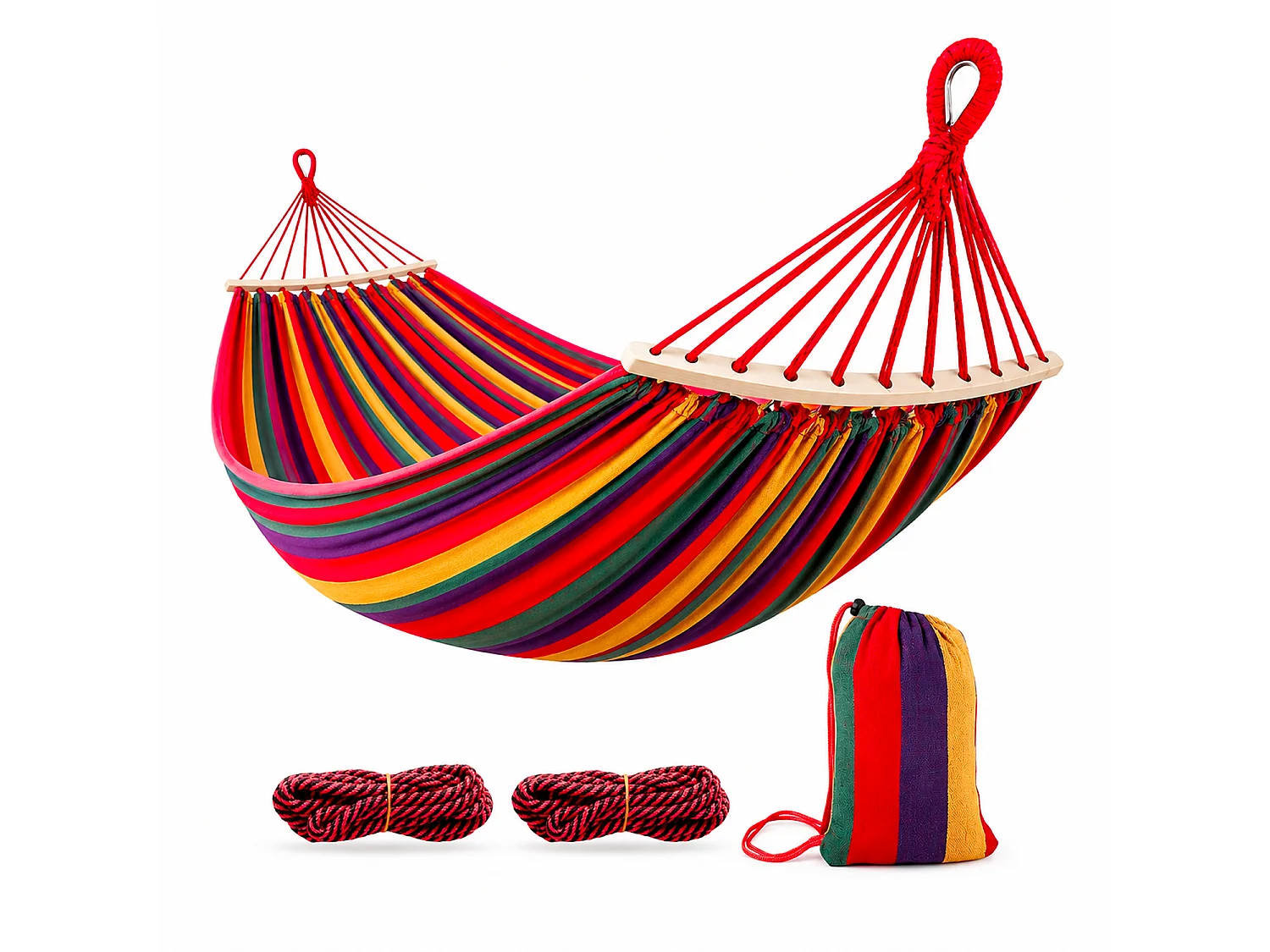 Amaca In Tessuto Con Borsa Da Trasporto E Terminali In Legno Struttura Resistente Per Giardino Campeggio Spiaggia Relax Montaggio Rapido 275 X 155 Cm Rosso