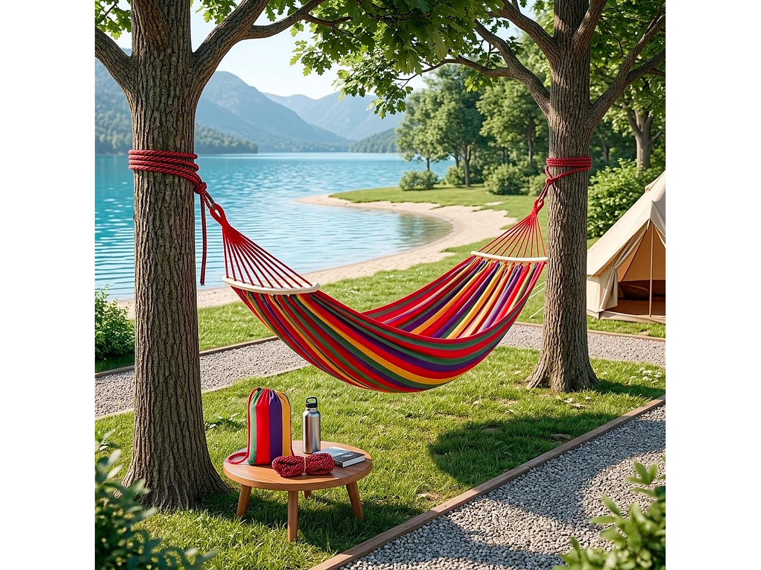 Amaca In Tessuto Con Borsa Da Trasporto E Terminali In Legno Struttura Resistente Per Giardino Campeggio Spiaggia Relax Montaggio Rapido 275 X 155 Cm Rosso
