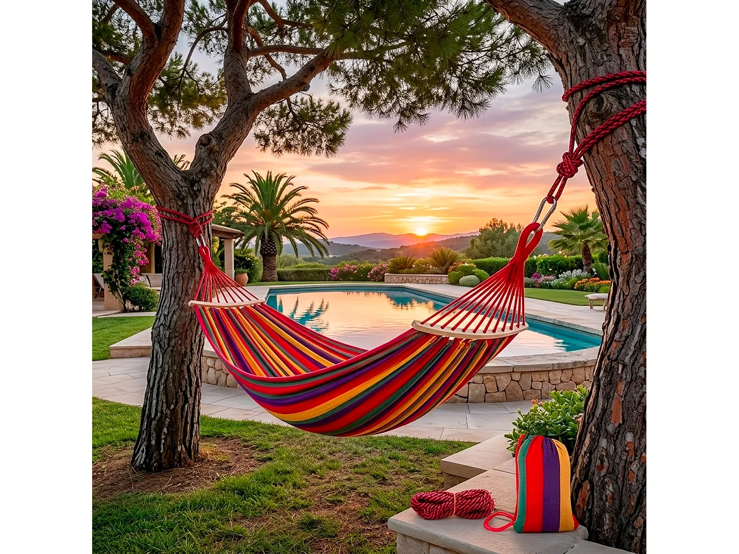 Amaca In Tessuto Con Borsa Da Trasporto E Terminali In Legno Struttura Resistente Per Giardino Campeggio Spiaggia Relax Montaggio Rapido 275 X 155 Cm Rosso