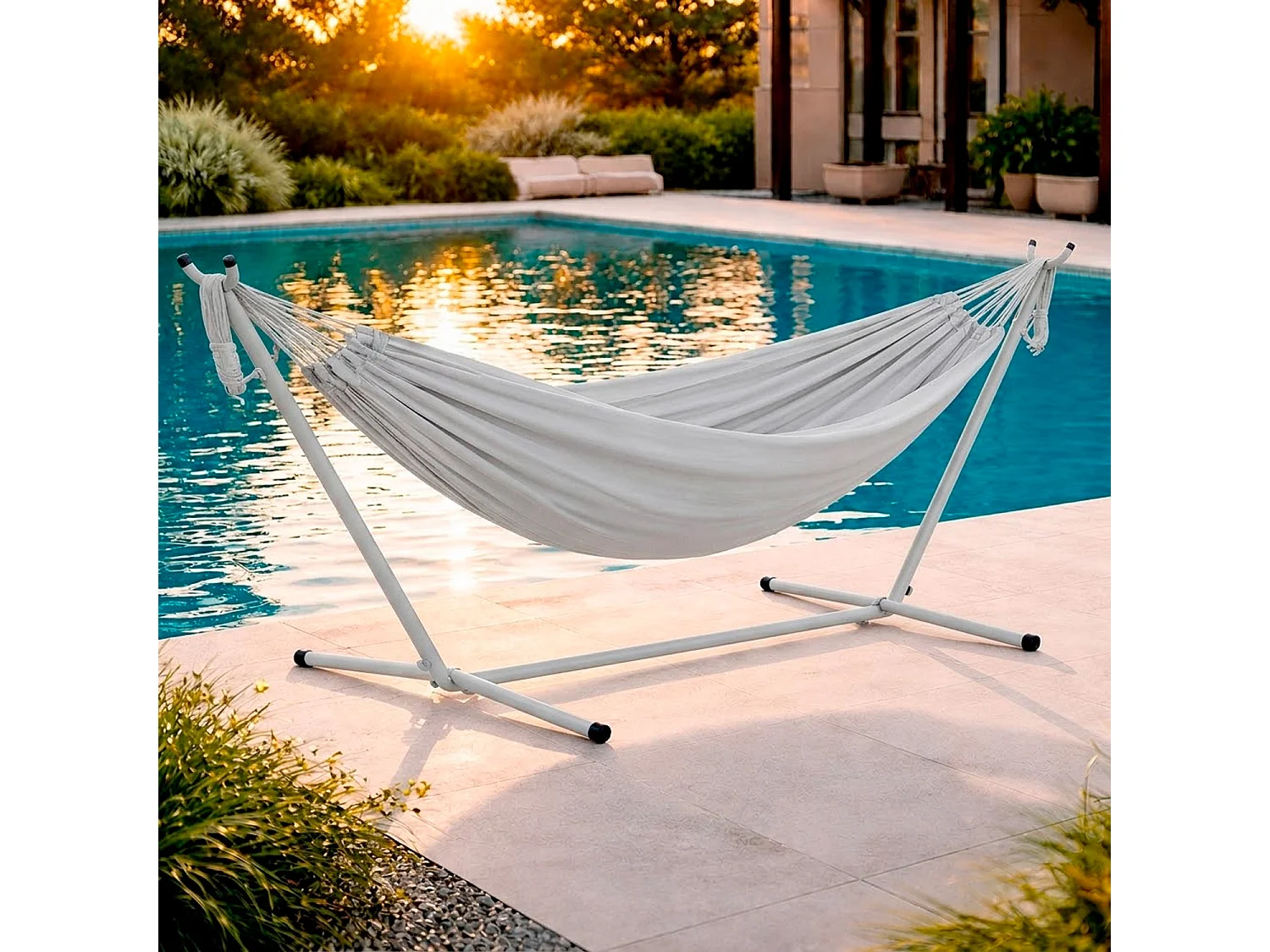 Amaca Da Giardino Con Supporto In Acciaio Portata 200 Kg Altezza Regolabile Telo Cotone Resistente Amaca Brasiliana Esterno Con Borsa 265 x 110 x 100 Cm Grigio