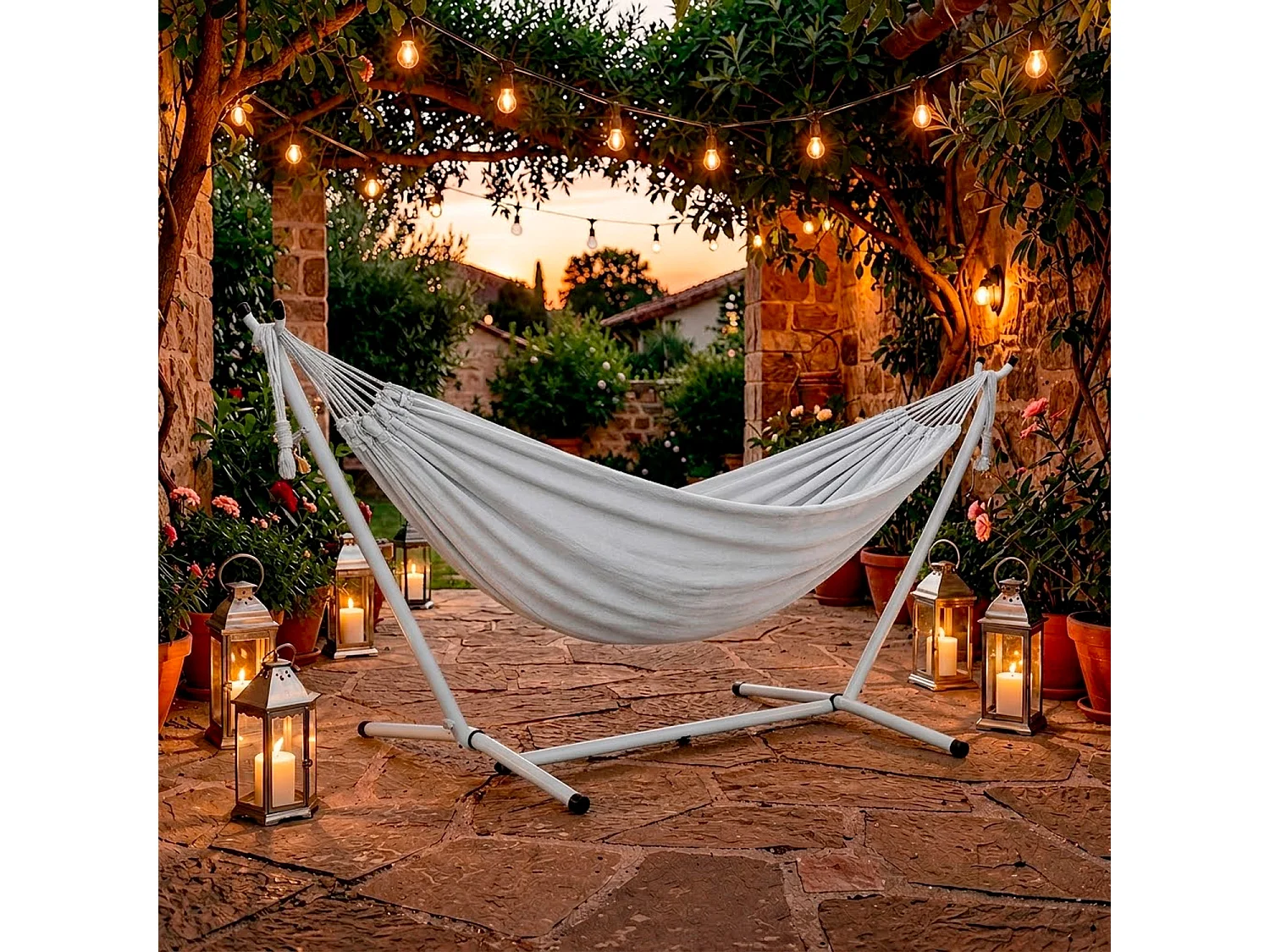 Amaca Da Giardino Con Supporto In Acciaio Portata 200 Kg Altezza Regolabile Telo Cotone Resistente Amaca Brasiliana Esterno Con Borsa 265 x 110 x 100 Cm Grigio