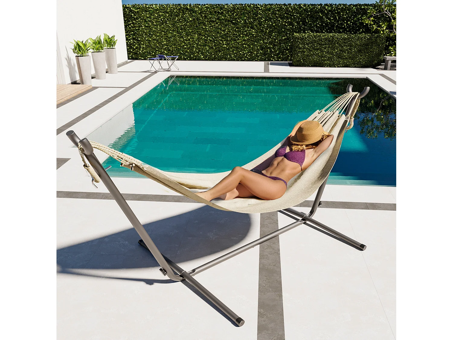 Amaca Da Giardino Con Supporto In Acciaio Portata 200 Kg Altezza Regolabile In Cotone Resistente Amaca Brasiliana Esterno Con Borsa 265 x 110 x 100 Cm Beige