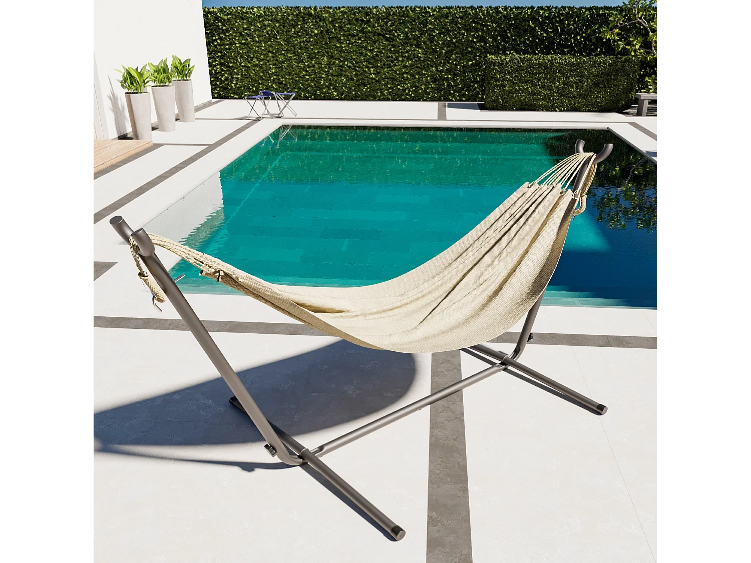 Amaca Da Giardino Con Supporto In Acciaio Portata 200 Kg Altezza Regolabile In Cotone Resistente Amaca Brasiliana Esterno Con Borsa 265 x 110 x 100 Cm Beige