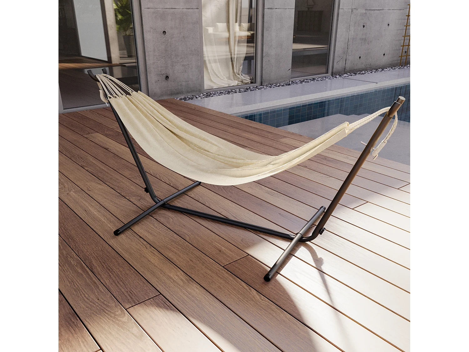 Amaca Da Giardino Con Supporto In Acciaio Portata 200 Kg Altezza Regolabile In Cotone Resistente Amaca Brasiliana Esterno Con Borsa 265 x 110 x 100 Cm Beige