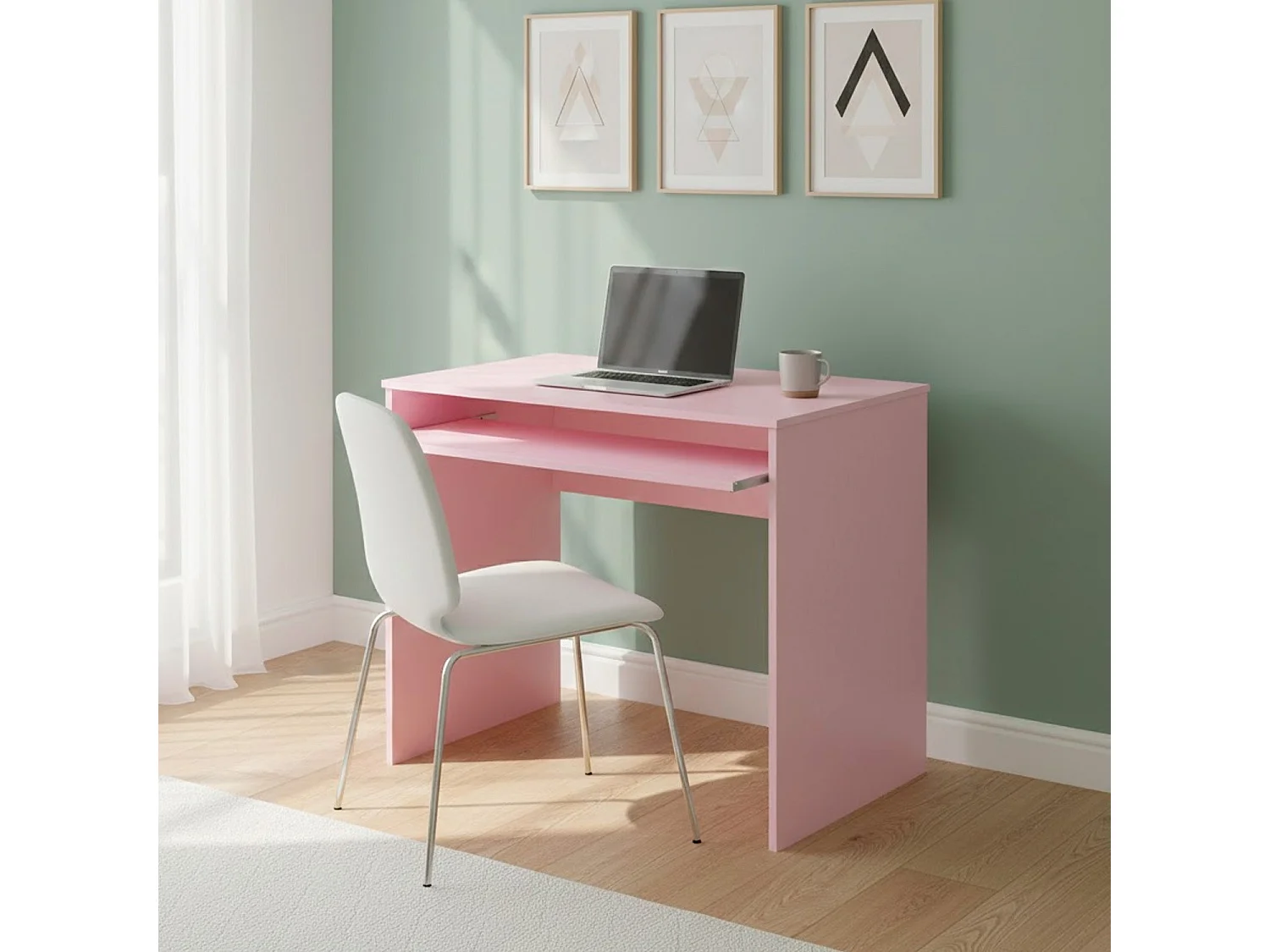 Scrivania Cameretta Studio Postazione PC Ufficio Design Moderno Piano Scorrevole Piedini ABS Ideale Compiti Lavoro Quotidiano 90 x 54 x 79 Cm Rosa