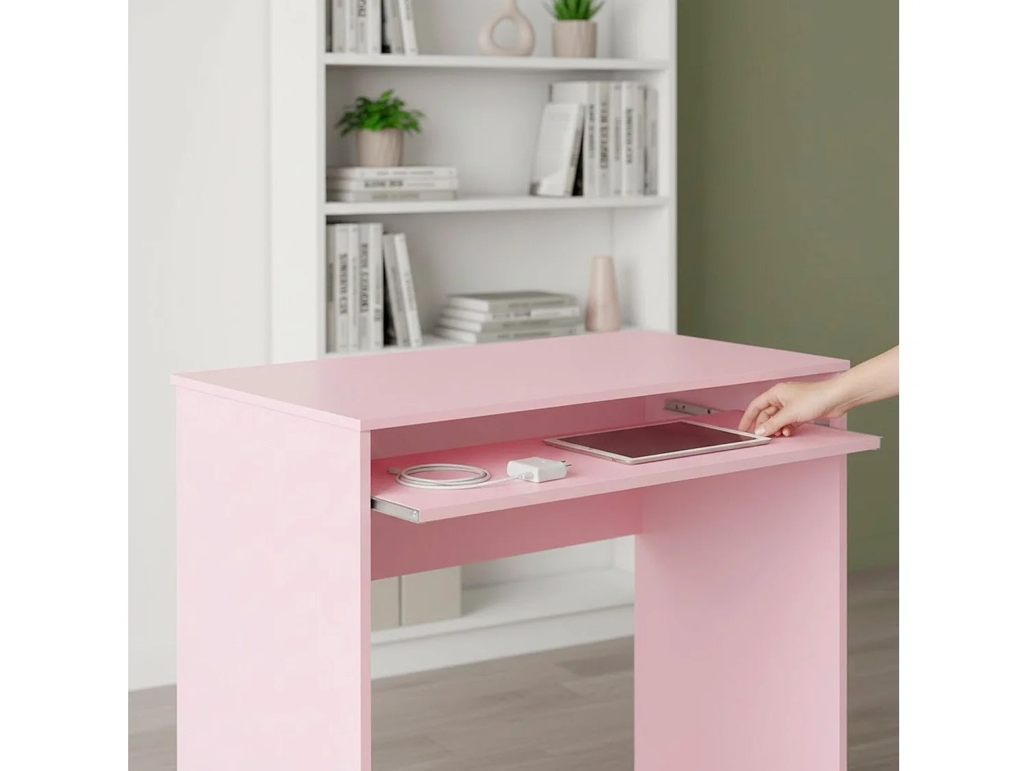 Scrivania Cameretta Studio Postazione PC Ufficio Design Moderno Piano Scorrevole Piedini ABS Ideale Compiti Lavoro Quotidiano 90 x 54 x 79 Cm Rosa