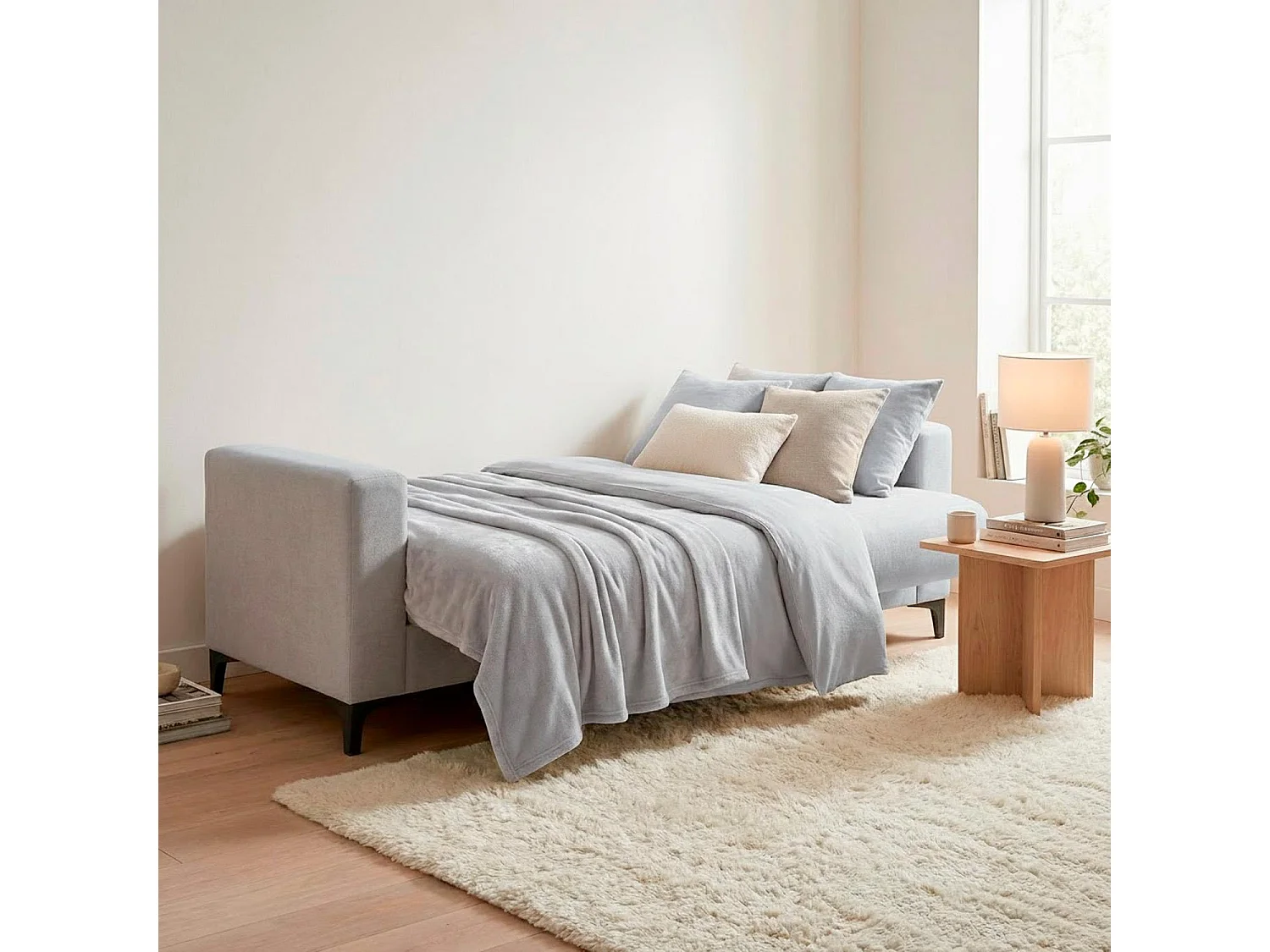 Divano Letto 3 Posti Con Cassettone Contenitore Imbottitura A Molle E Cuscini Trasformabile in Letto Salotto Zona Living 212 x 87 x 90 Cm Colore Grigio Chiaro
