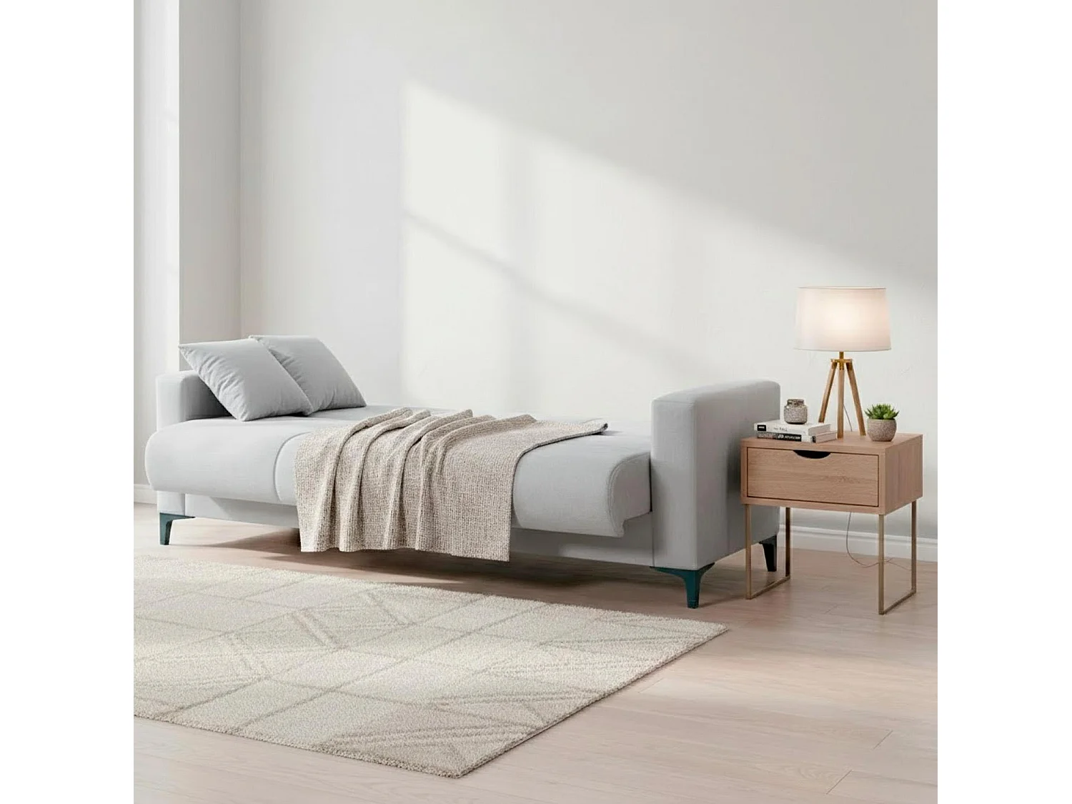 Divano Letto 3 Posti Con Cassettone Contenitore Imbottitura A Molle E Cuscini Trasformabile in Letto Salotto Zona Living 212 x 87 x 90 Cm Colore Grigio Chiaro