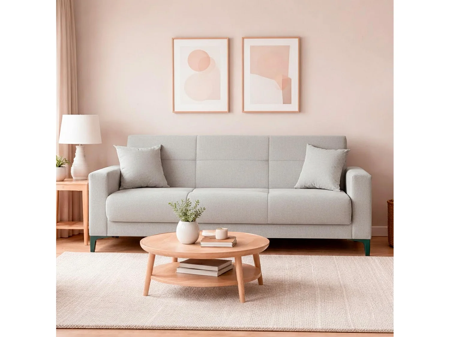 Divano Letto 3 Posti Con Cassettone Contenitore Imbottitura A Molle E Cuscini Trasformabile in Letto Salotto Zona Living 212 x 87 x 90 Cm Colore Grigio Chiaro
