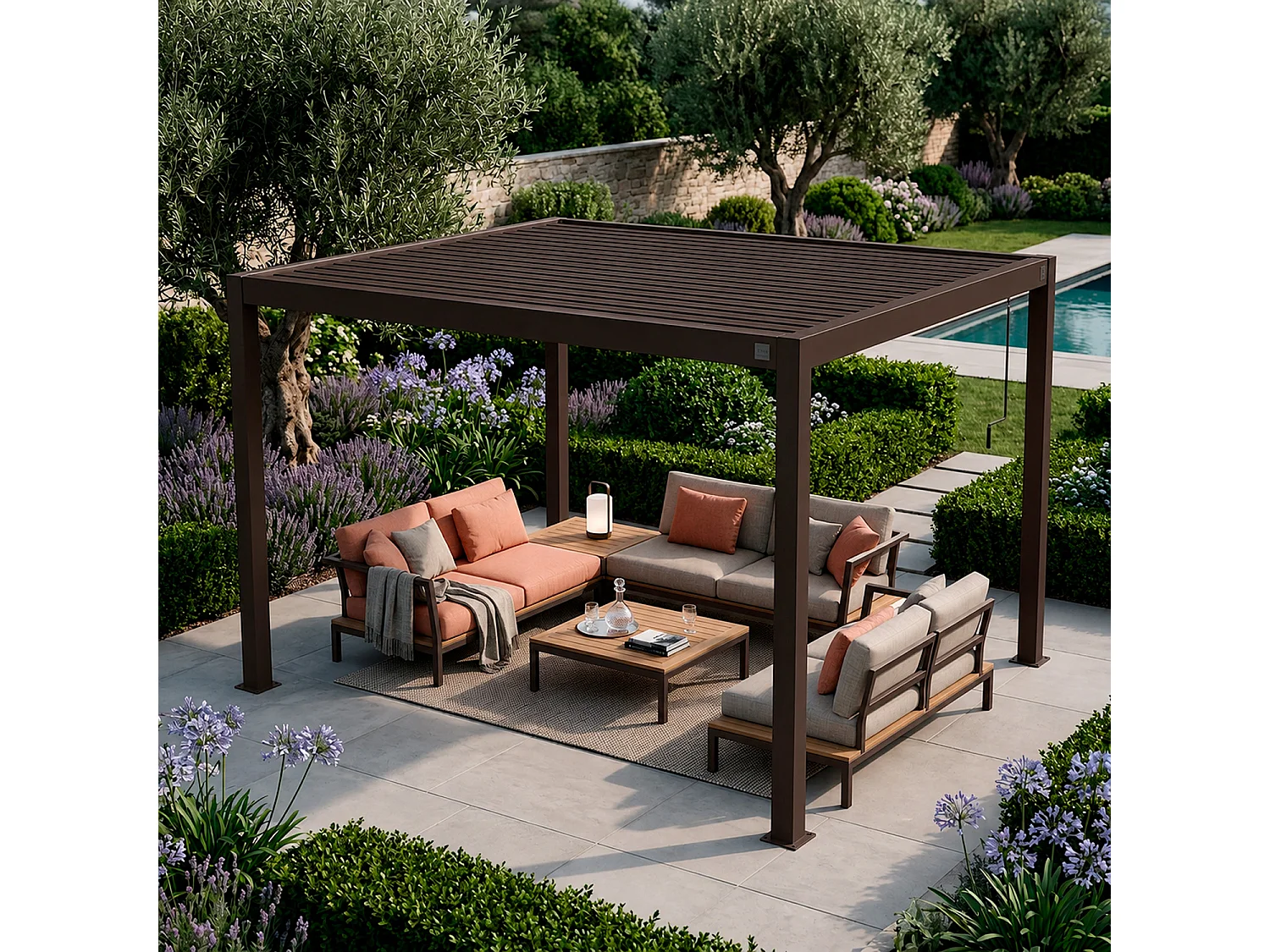 Pergola Bioclimatica 3x4 Metri Gazebo Lamelle Orientabili Sistema Drenaggio Struttura In Alluminio E Acciaio Anti UV Giardino Terrazza Piscina Marrone Opaco
