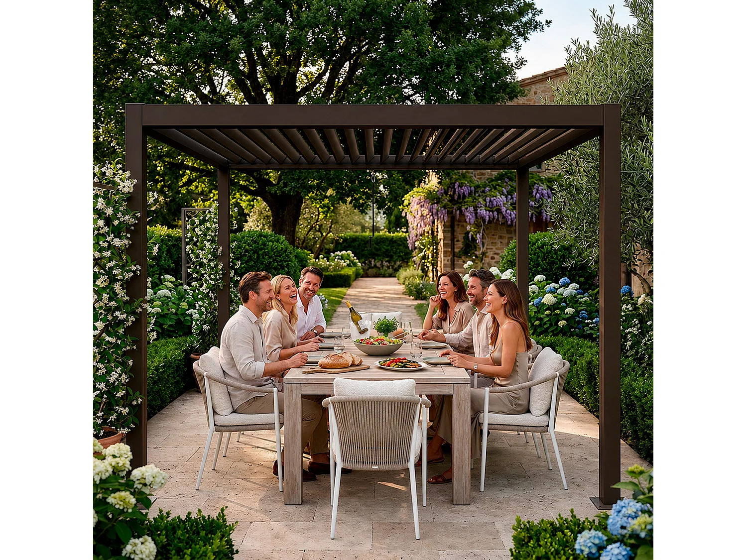 Pergola Bioclimatica 3x4 Metri Gazebo Lamelle Orientabili Sistema Drenaggio Struttura In Alluminio E Acciaio Anti UV Giardino Terrazza Piscina Marrone Opaco