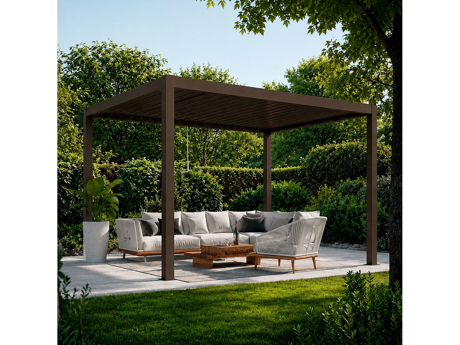 Pergola Bioclimatica 3x4 Metri Gazebo Lamelle Orientabili Sistema Drenaggio Struttura In Alluminio E Acciaio Anti UV Giardino Terrazza Piscina Marrone Opaco