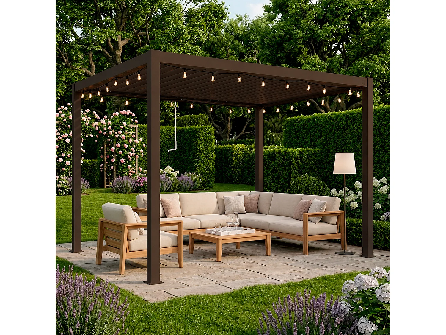 Pergola Bioclimatica 3x4 Metri Gazebo Lamelle Orientabili Sistema Drenaggio Struttura In Alluminio E Acciaio Anti UV Giardino Terrazza Piscina Marrone Opaco
