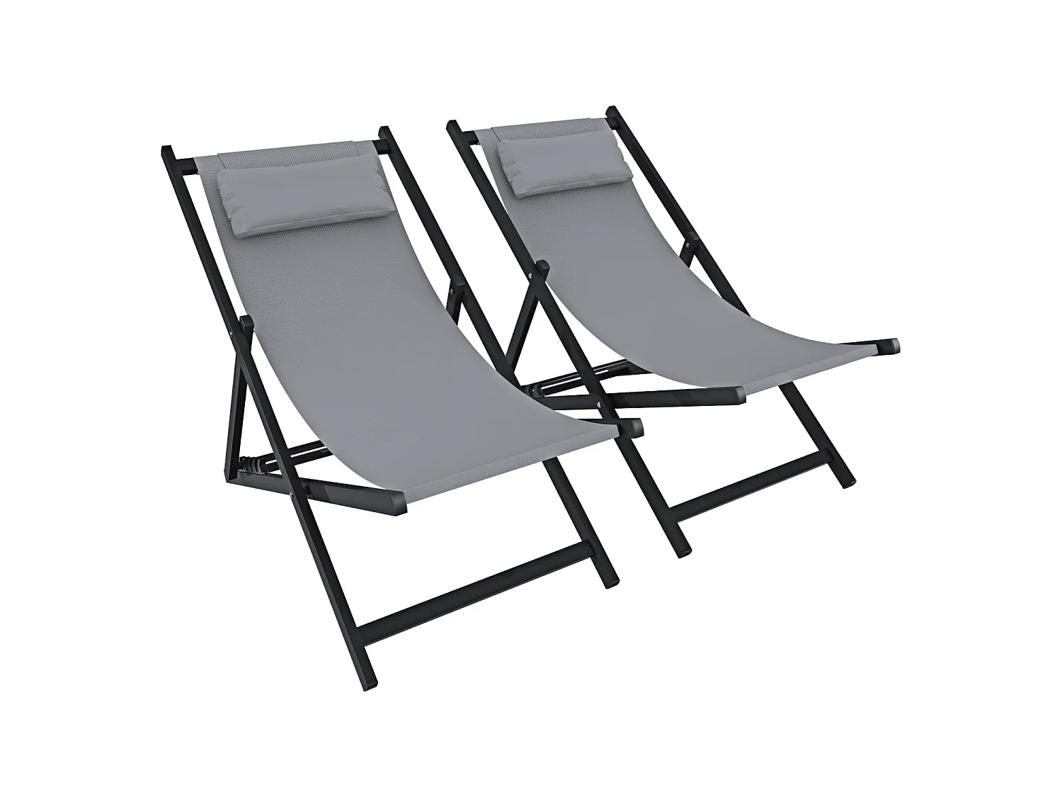 Set di 2 Sedie Sdraio Leggere Da Giardino Schienale Regolabile 5 Posizioni Pieghevole Ergonomica Con Cuscino Struttura Alluminio Da Esterno Portata 160 Kg Grigio