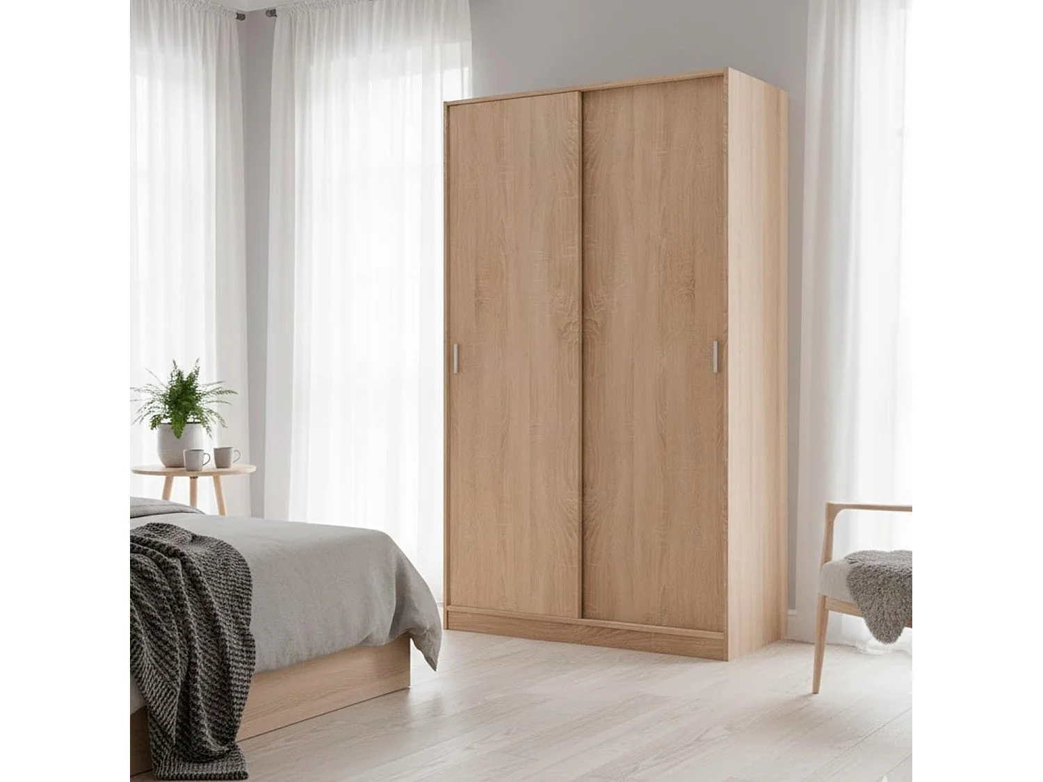 Armadio Guardaroba Camera Due Ante Scorrevoli Con Ripiano Barra Appendiabiti Salvaspazio Design Moderno 200 x 100 x 50 Cm Rovere