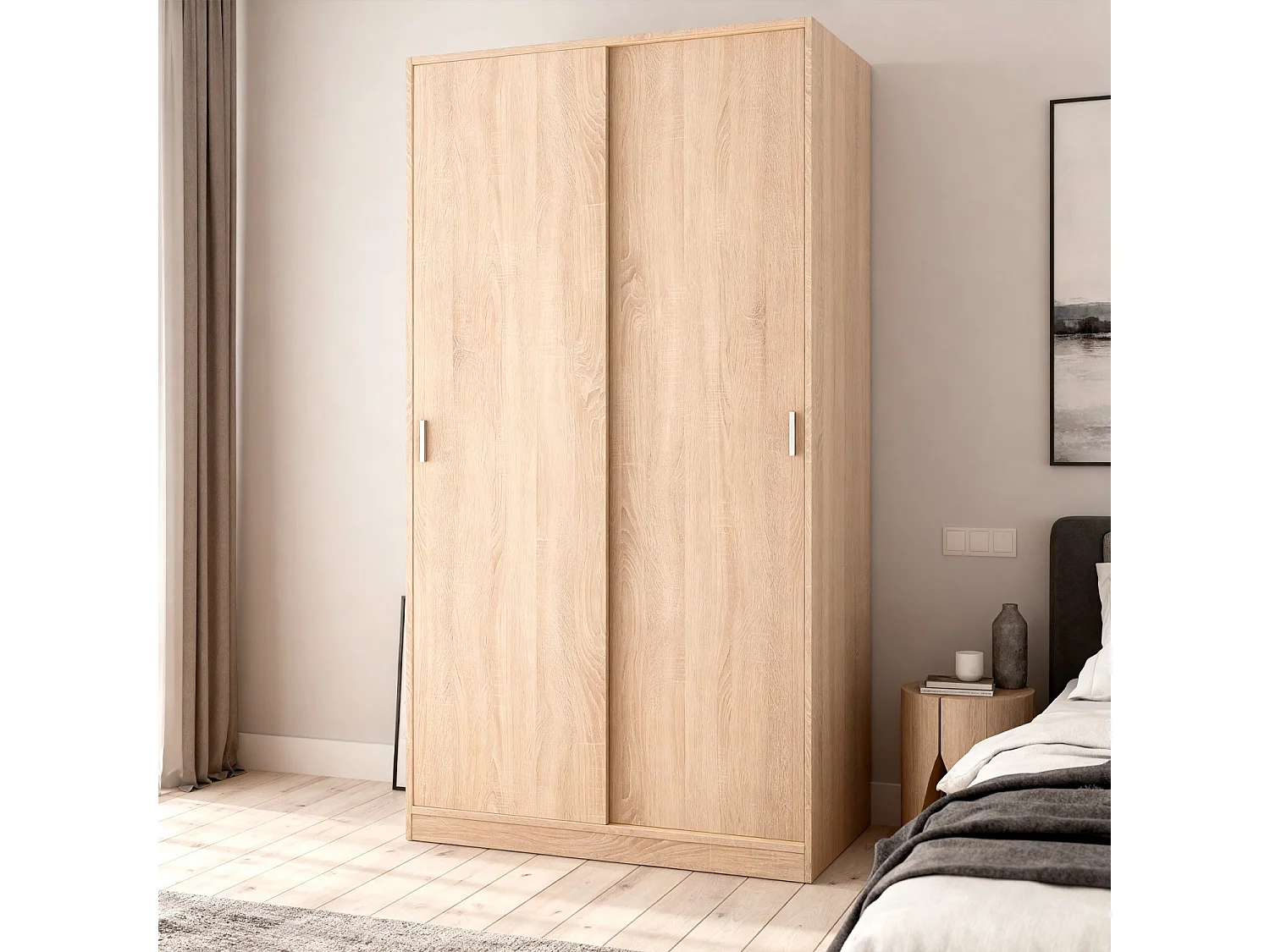 Armadio Guardaroba Camera Due Ante Scorrevoli Con Ripiano Barra Appendiabiti Salvaspazio Design Moderno 200 x 100 x 50 Cm Rovere