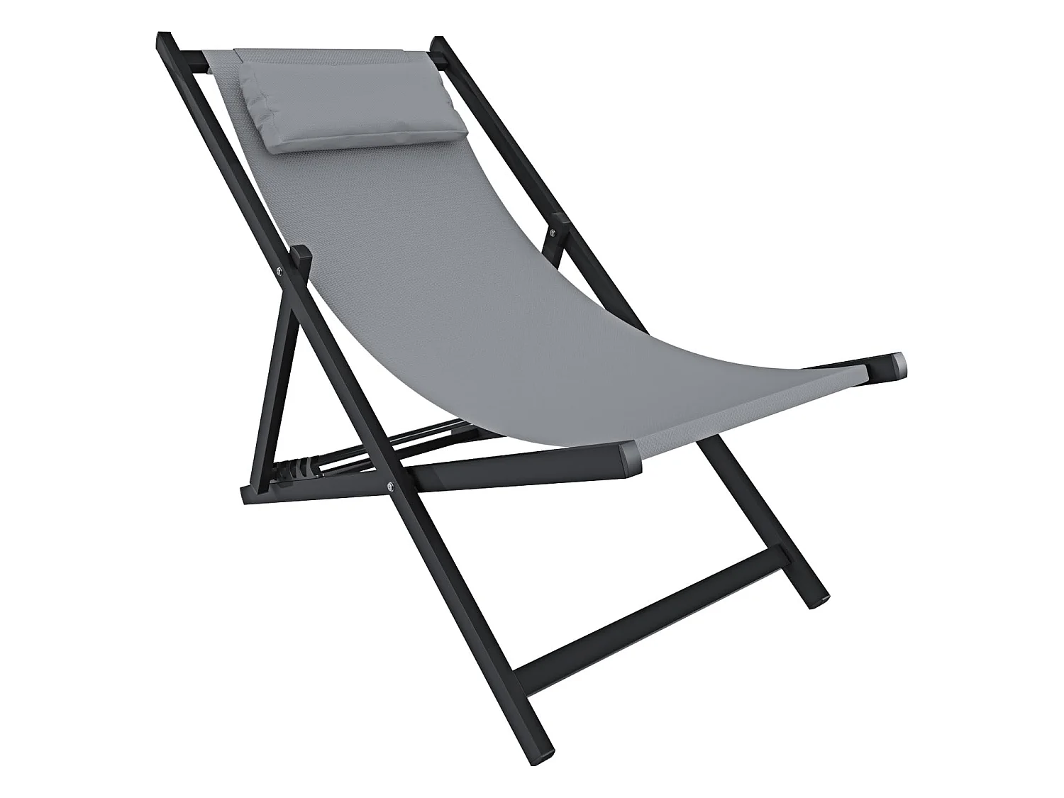 Sedia Sdraio Da Giardino Schienale Regolabile 5 Posizioni Pieghevole Ergonomica Con Cuscino Struttura In Alluminio Da Esterno Portata Massima 160 Kg Grigio