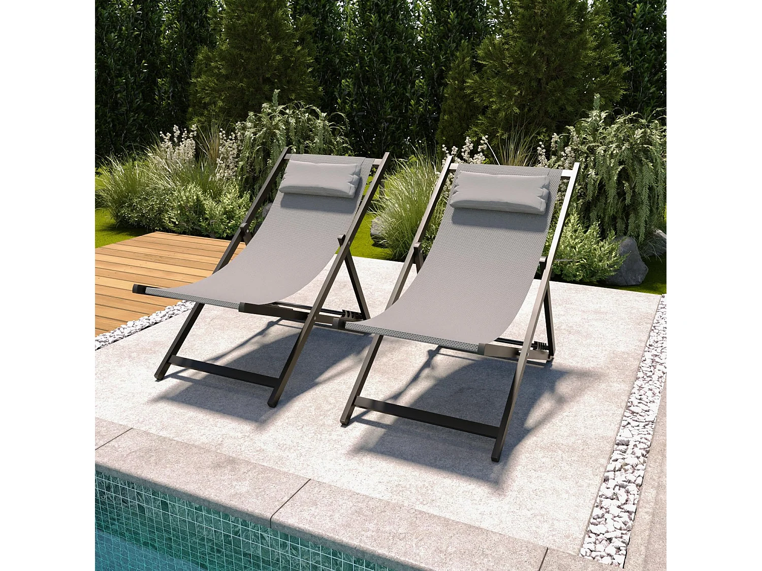 Sedia Sdraio Da Giardino Schienale Regolabile 5 Posizioni Pieghevole Ergonomica Con Cuscino Struttura In Alluminio Da Esterno Portata Massima 160 Kg Grigio