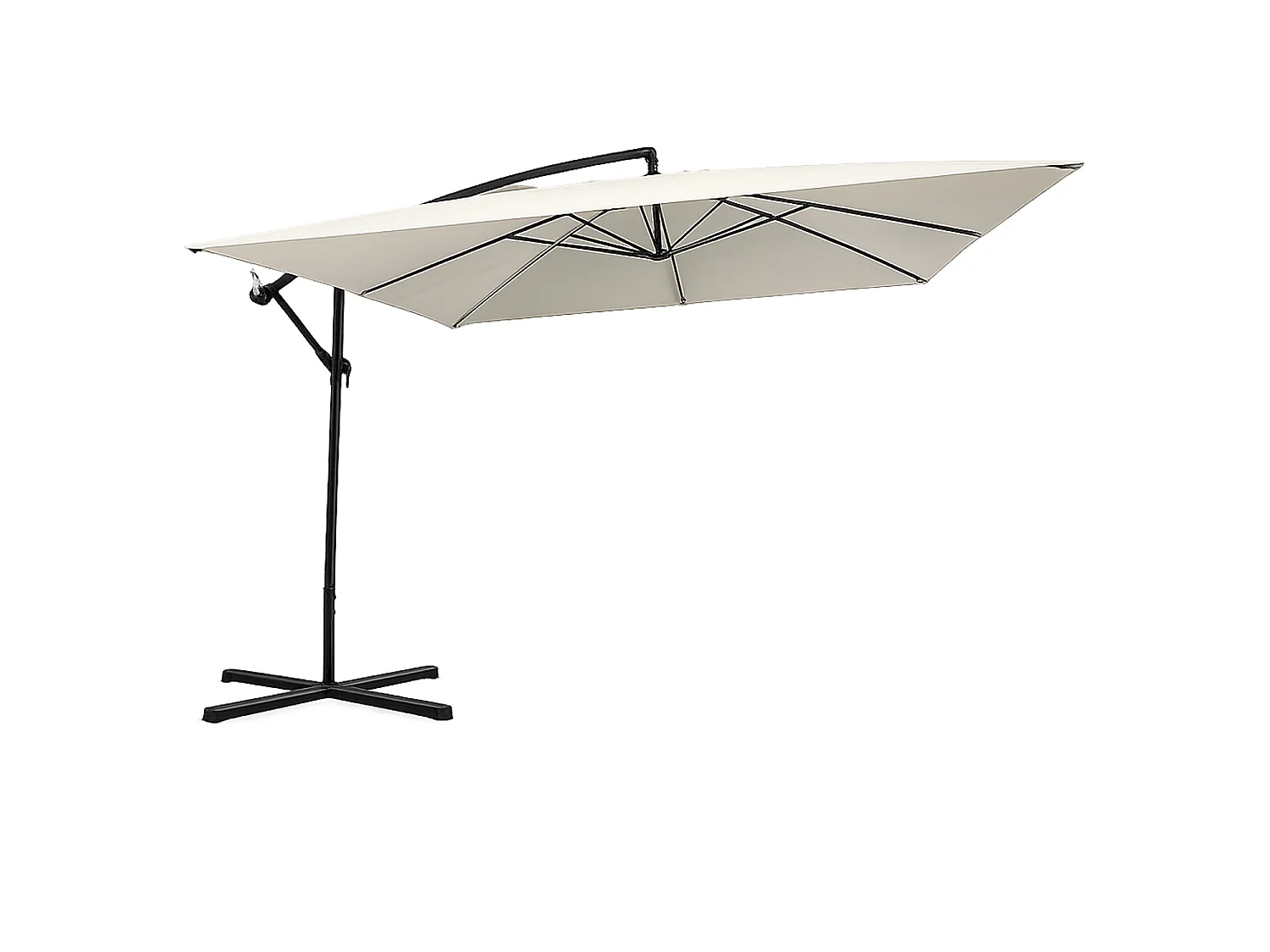 Ombrellone Decentrato Con Braccio Laterale Apertura A Manovella Telo Impermeabile UV30+ Camino Ventilazione Struttura Acciaio Giardino Outdoor 3x3x 2.5 M Beige