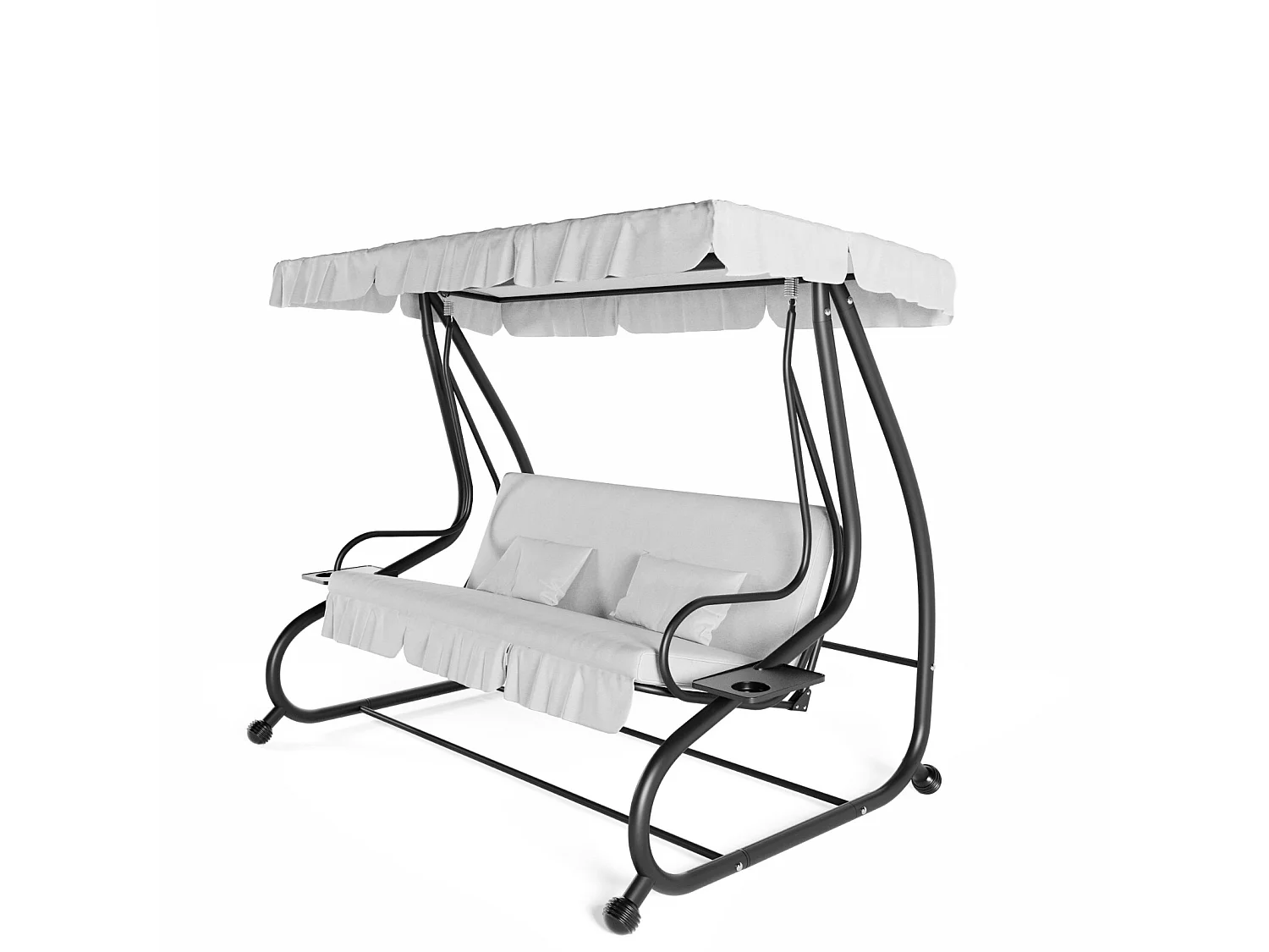 Dondolo 3 Posti Reclinabile Tettuccio Regolabile Cuscini Imbottiti Diventa Letto Struttura In Acciaio Verniciato Giardino Esterno 200 x 120 x 160 cm Grigio