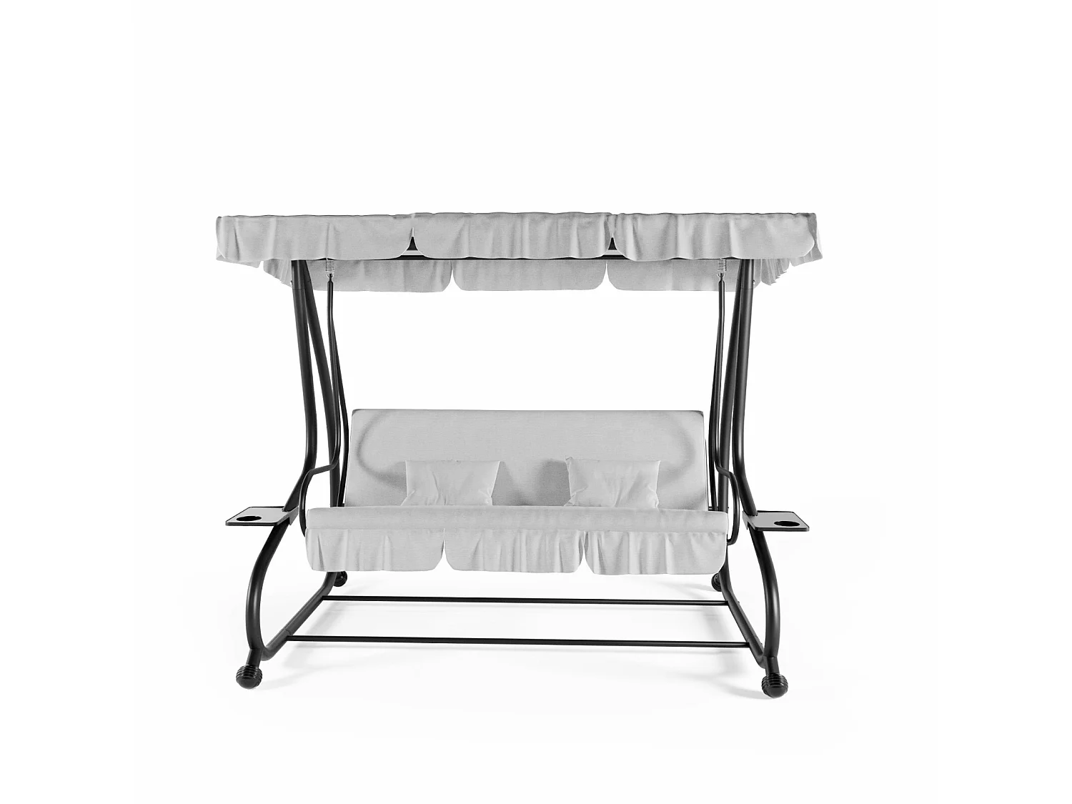 Dondolo 3 Posti Reclinabile Tettuccio Regolabile Cuscini Imbottiti Diventa Letto Struttura In Acciaio Verniciato Giardino Esterno 200 x 120 x 160 cm Grigio