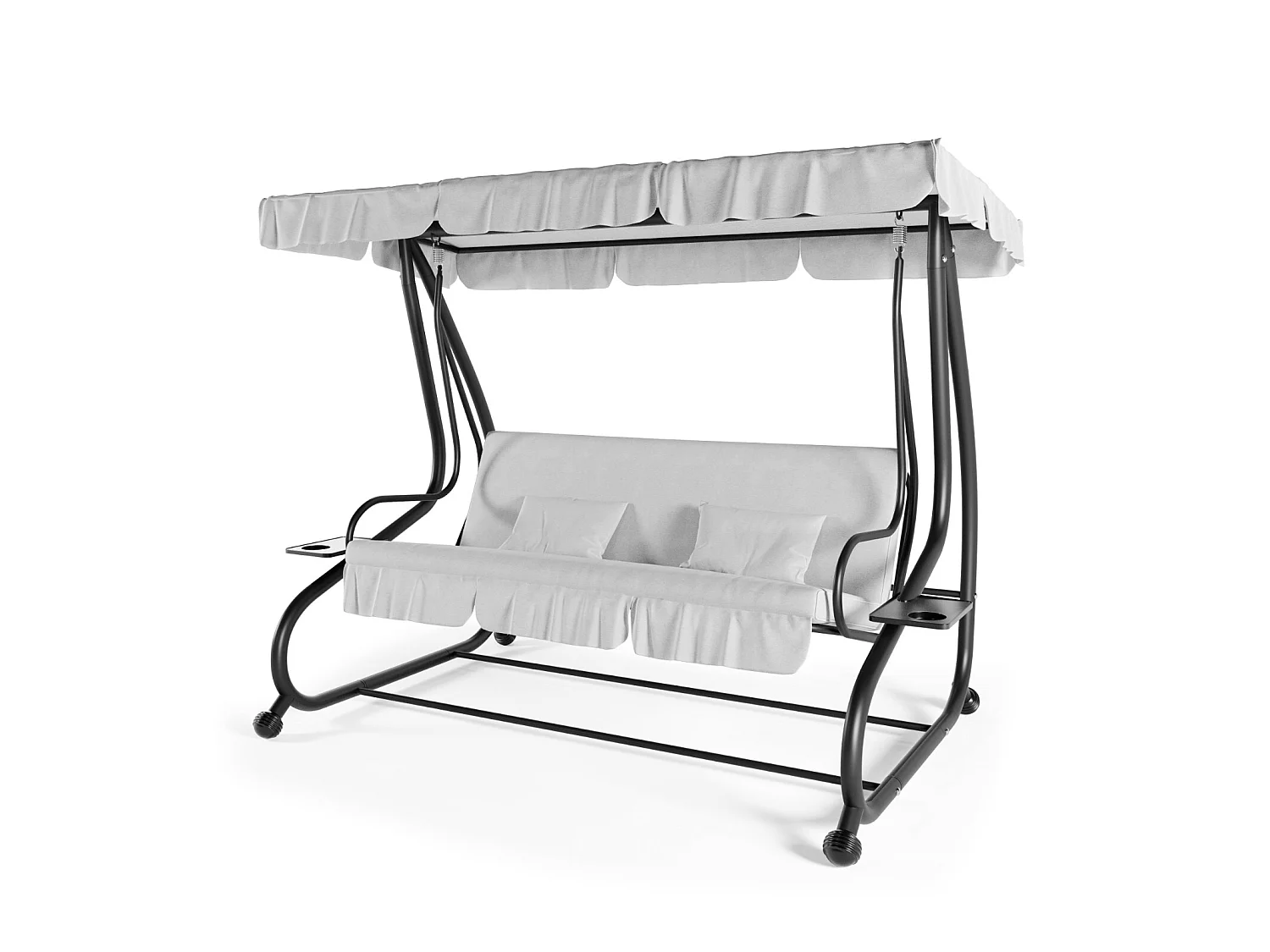 Dondolo 3 Posti Reclinabile Tettuccio Regolabile Cuscini Imbottiti Diventa Letto Struttura In Acciaio Verniciato Giardino Esterno 200 x 120 x 160 cm Grigio