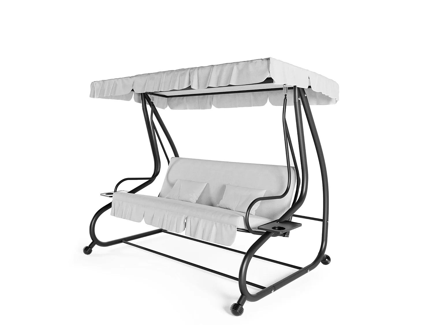 Dondolo 3 Posti Reclinabile Tettuccio Regolabile Cuscini Imbottiti Diventa Letto Struttura In Acciaio Verniciato Giardino Esterno 200 x 120 x 160 cm Grigio