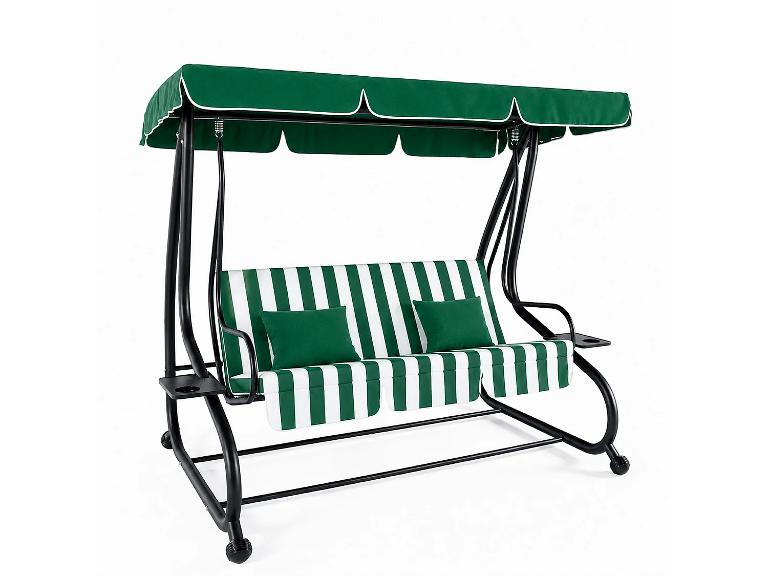 Dondolo 3 Posti Reclinabile Tettuccio Parasole Regolabile Cuscini Diventa Letto Struttura In Acciaio Verniciato Giardino Esterno 200 x 120 x 160 cm Verde E Bianco