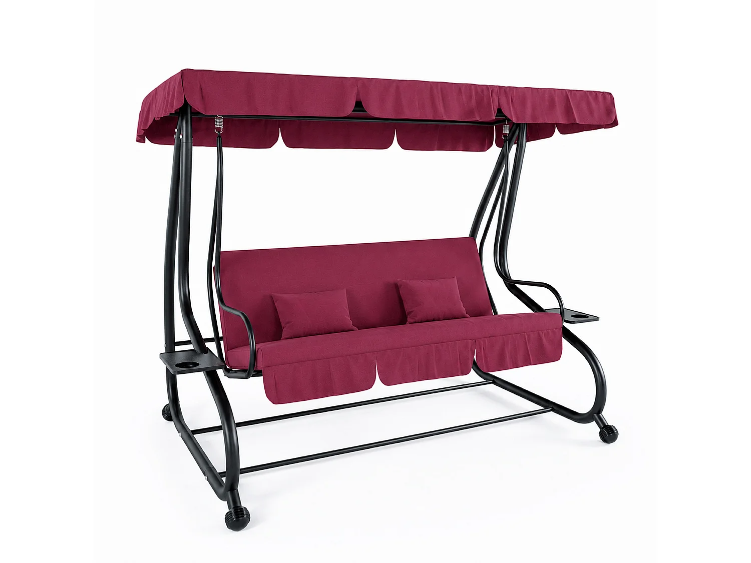 Dondolo 3 Posti Reclinabile Tettuccio Parasole Regolabile Cuscini Diventa Letto Struttura Robusta In Acciaio Verniciato Esterno 200 x 120 x 160 cm Bordeaux