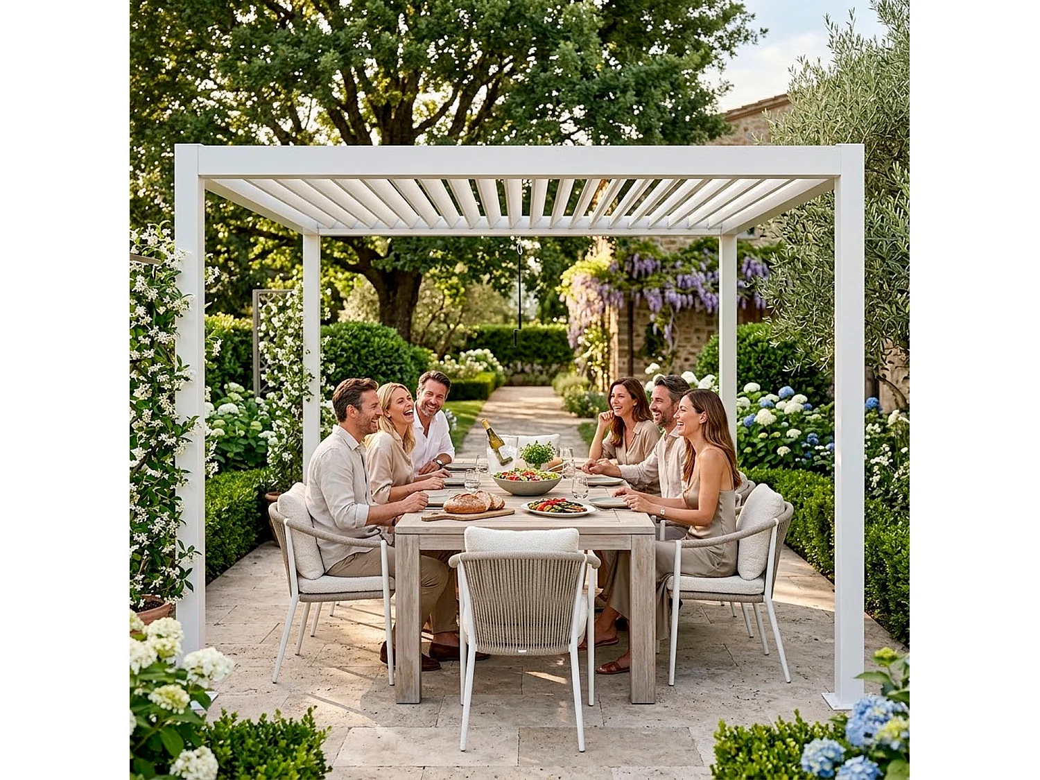 Pergola Bioclimatica 3x4 Metri Gazebo Lamelle Orientabili Sistema Drenaggio Struttura Alluminio Acciaio Anti UV Giardino Terrazza Piscina Bianco Opaco