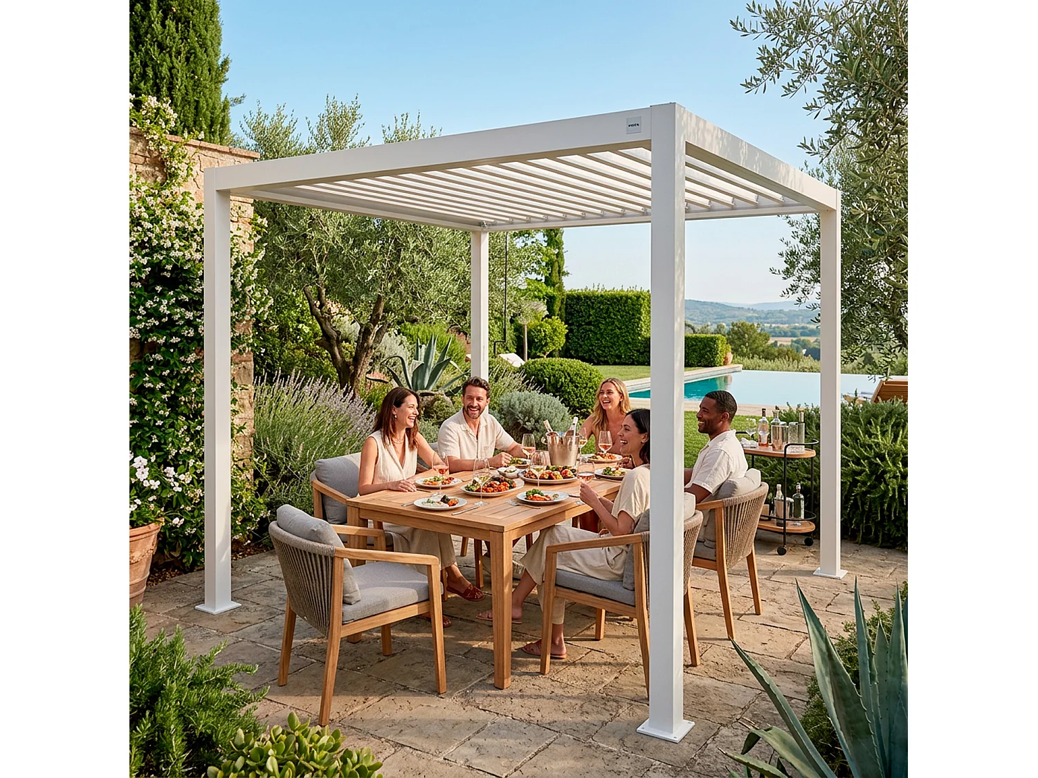 Pergola Bioclimatica 3x4 Metri Gazebo Lamelle Orientabili Sistema Drenaggio Struttura Alluminio Acciaio Anti UV Giardino Terrazza Piscina Bianco Opaco