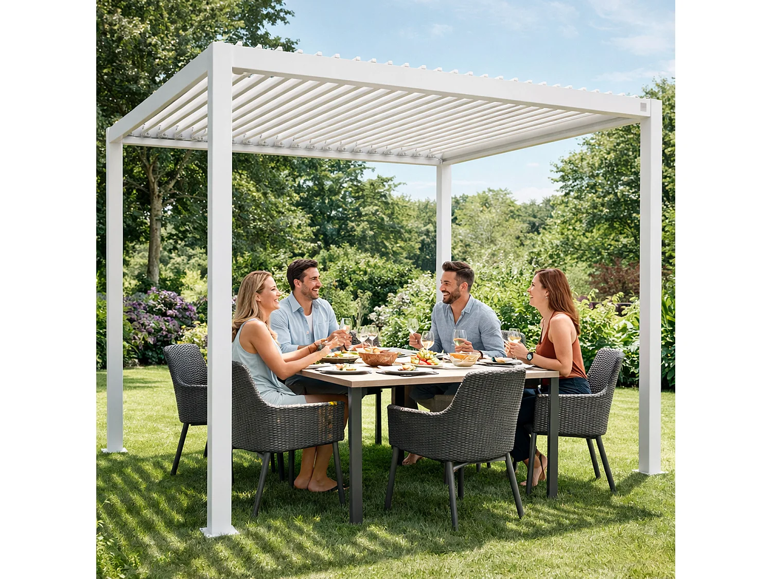 Pergola Bioclimatica 3x4 Metri Gazebo Lamelle Orientabili Sistema Drenaggio Struttura Alluminio Acciaio Anti UV Giardino Terrazza Piscina Bianco Opaco