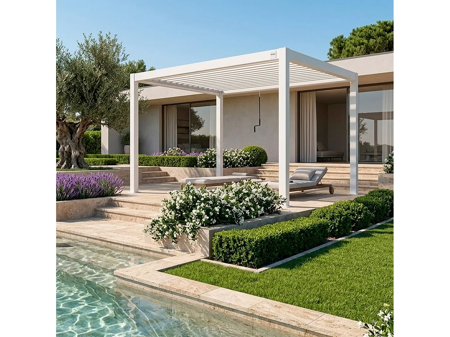 Pergola Bioclimatica 3x4 Metri Gazebo Lamelle Orientabili Sistema Drenaggio Struttura Alluminio Acciaio Anti UV Giardino Terrazza Piscina Bianco Opaco
