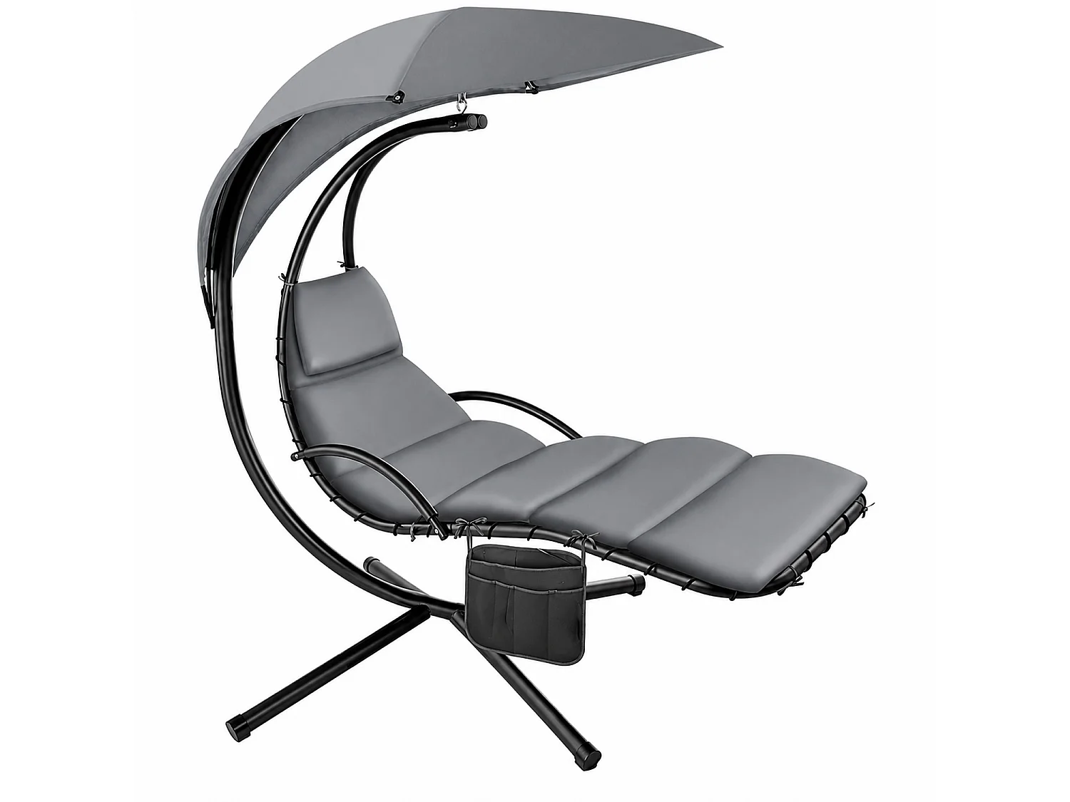 Amaca Sospesa Design Moderno Con Ombrellone Integrato E Cuscino Sdraio Ergonomica Da Giardino In Acciaio E Poliestere Per Esterno 195 x 132 x 197 Cm Grigio