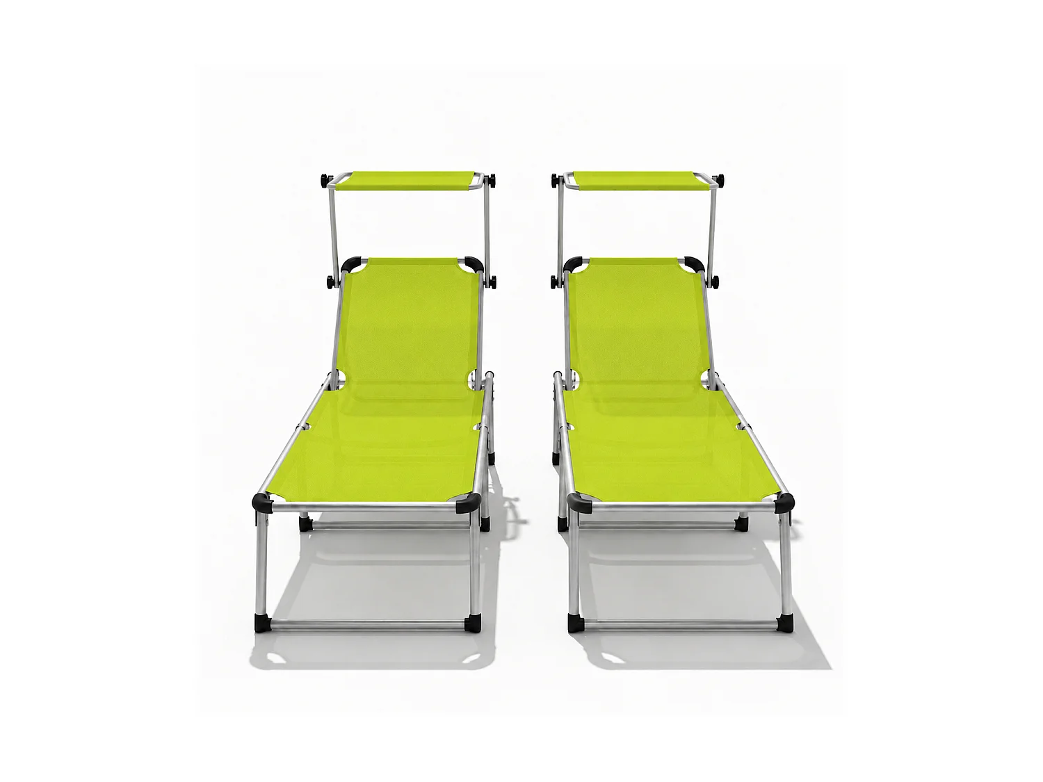 Coppia Di Lettini Prendisole Con Parasole Pieghevoli Schienale Regolabile Reclinabile 6 Posizioni Alluminio Sedia Da Mare Spiaggia 187 x 59 x 29 Cm Verde Fluo