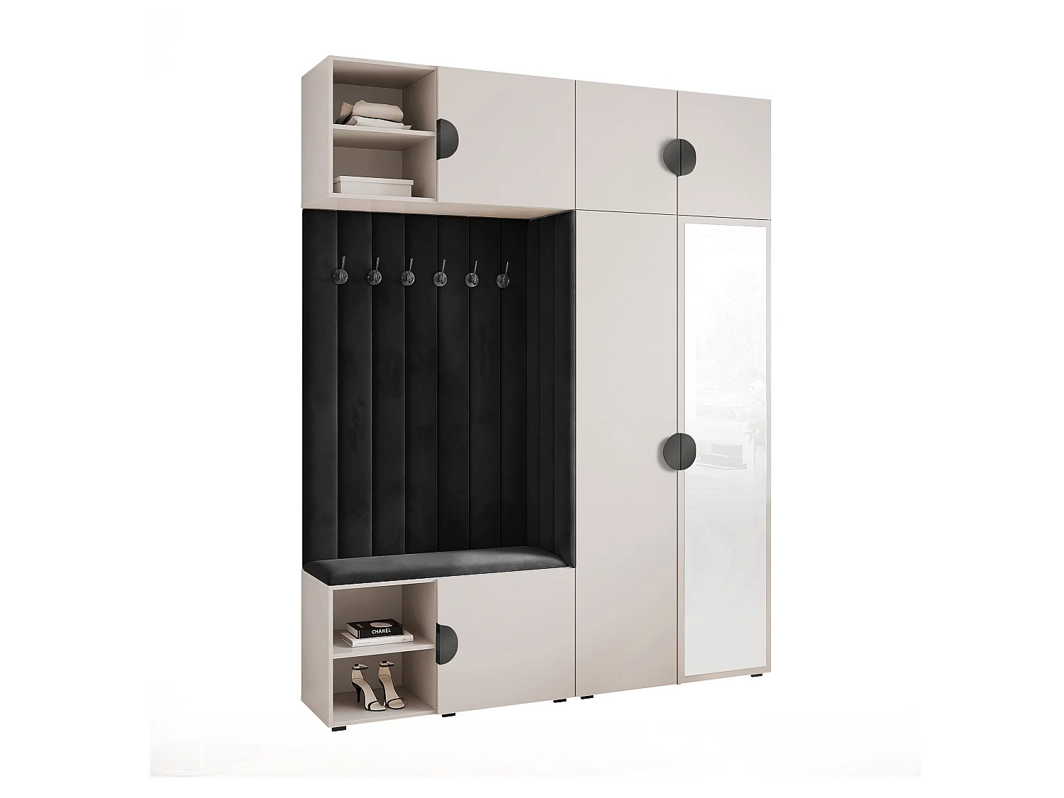 Garderobe Aria 190 cm Kasjmier Gestoffeerd Zwart Soft-Close Grepen Zwart