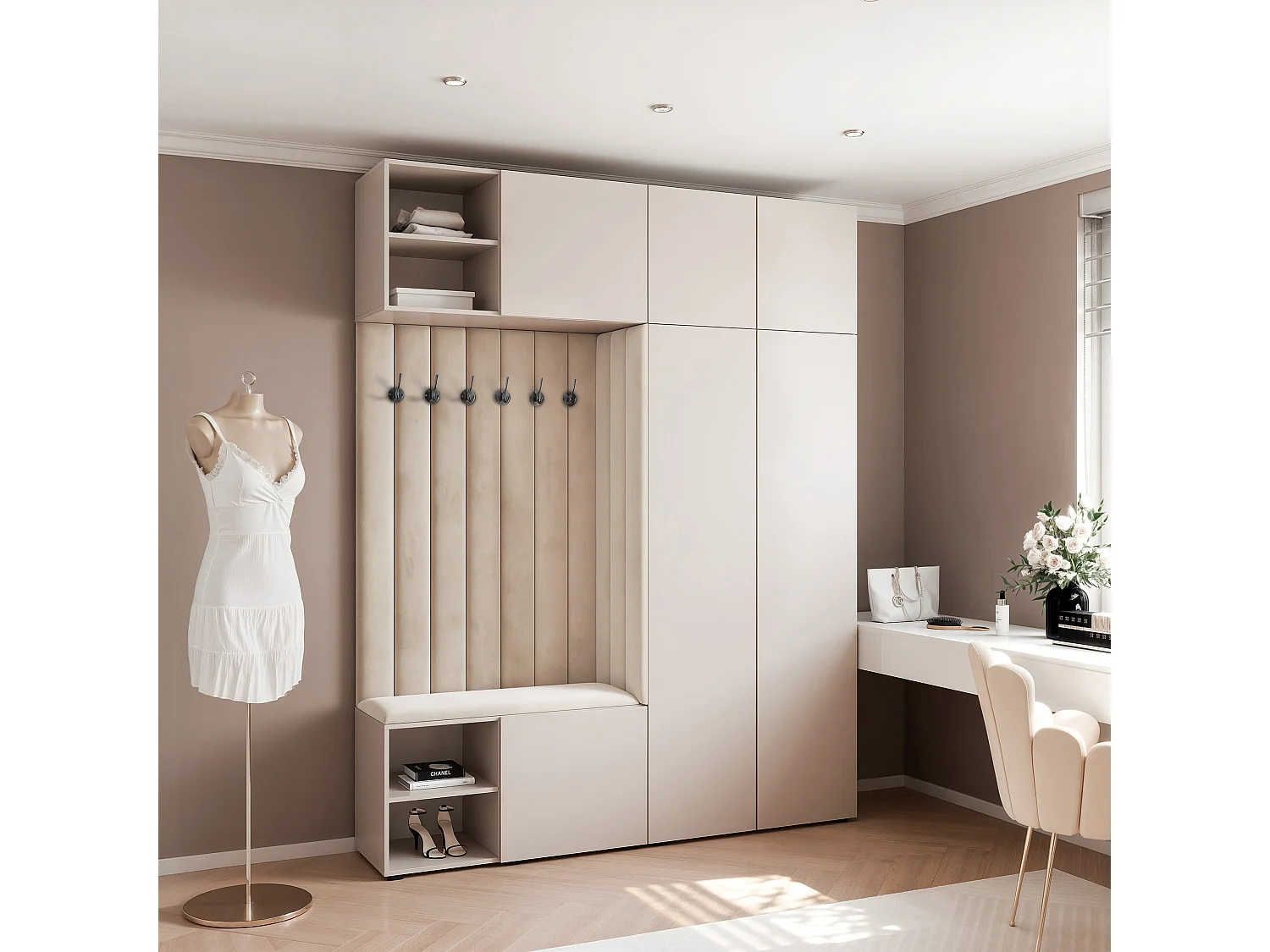 Garderobe Aria 190 cm Kasjmier Gestoffeerd Kasjmier Soft-Close Push-to-Open