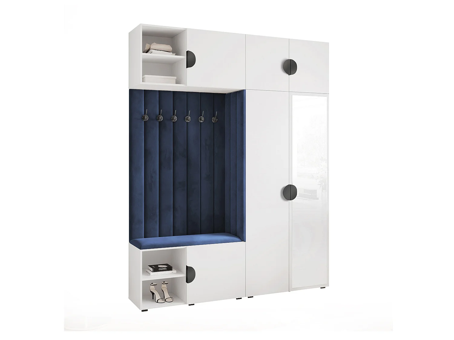 Garderobe Aria 190 cm Wit Gestoffeerd Atlantisch Blauw Soft-Close Grepen Zwart