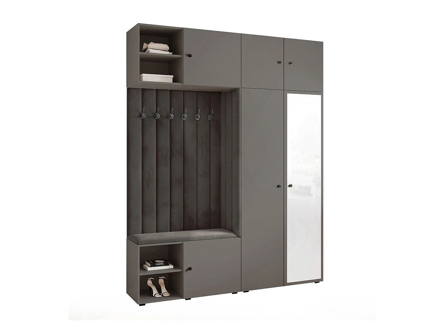 Garderobe Aria 190 cm Grijs Gestoffeerd Antraciet Soft-Close Grepen Zwart