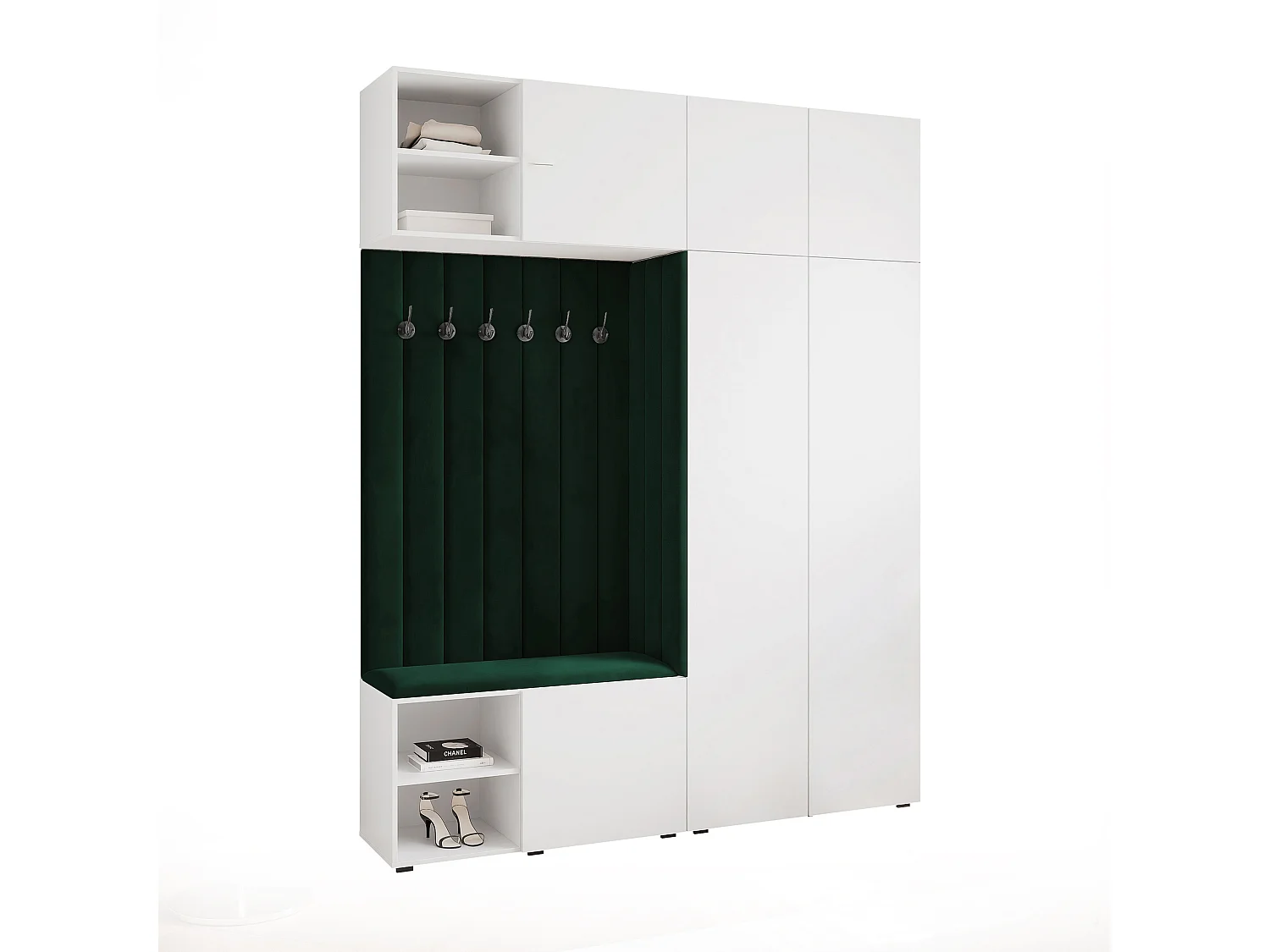 Garderobe Aria 190 cm Wit Gestoffeerd Donkergroen Soft-Close Push-to-Open