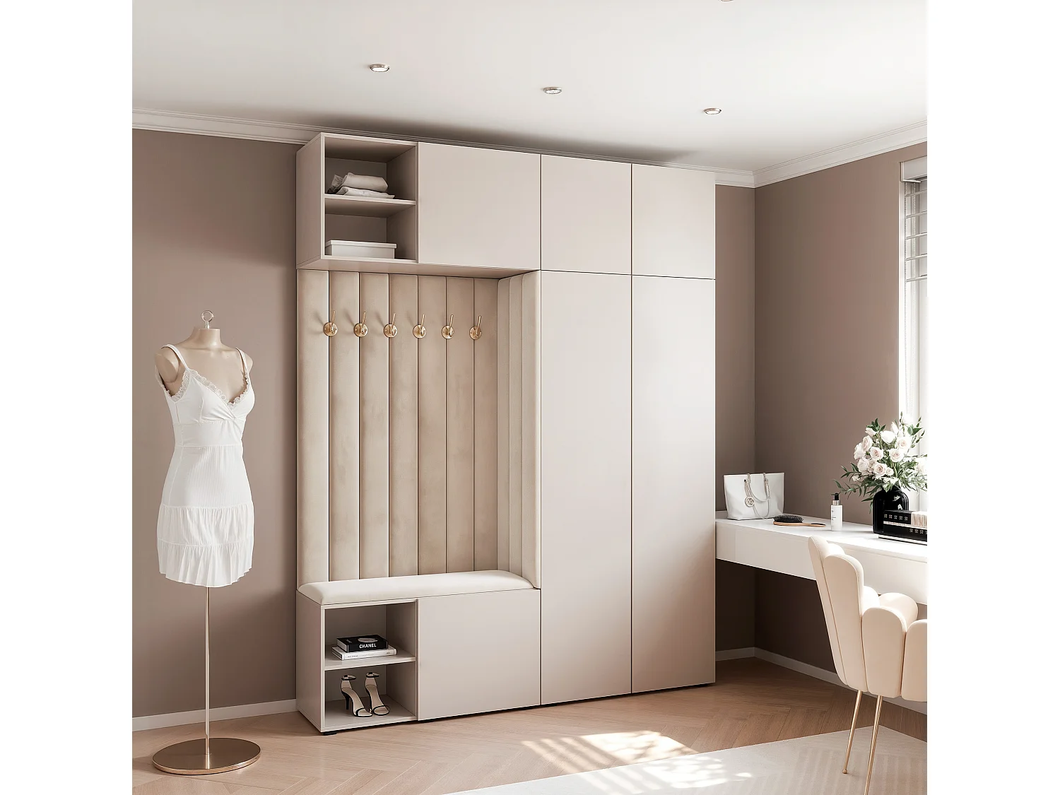 Garderobe Aria 190 cm Kasjmier Gestoffeerd Kasjmier Soft-Close Push-to-Open