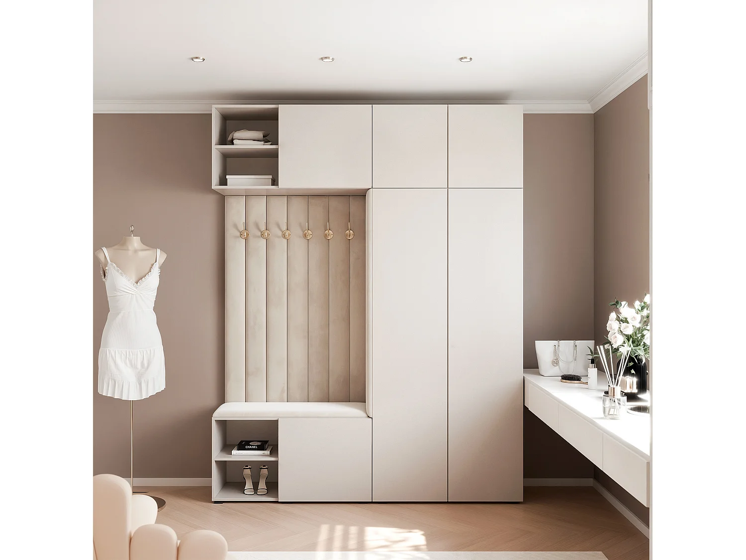 Garderobe Aria 190 cm Kasjmier Gestoffeerd Kasjmier Soft-Close Push-to-Open