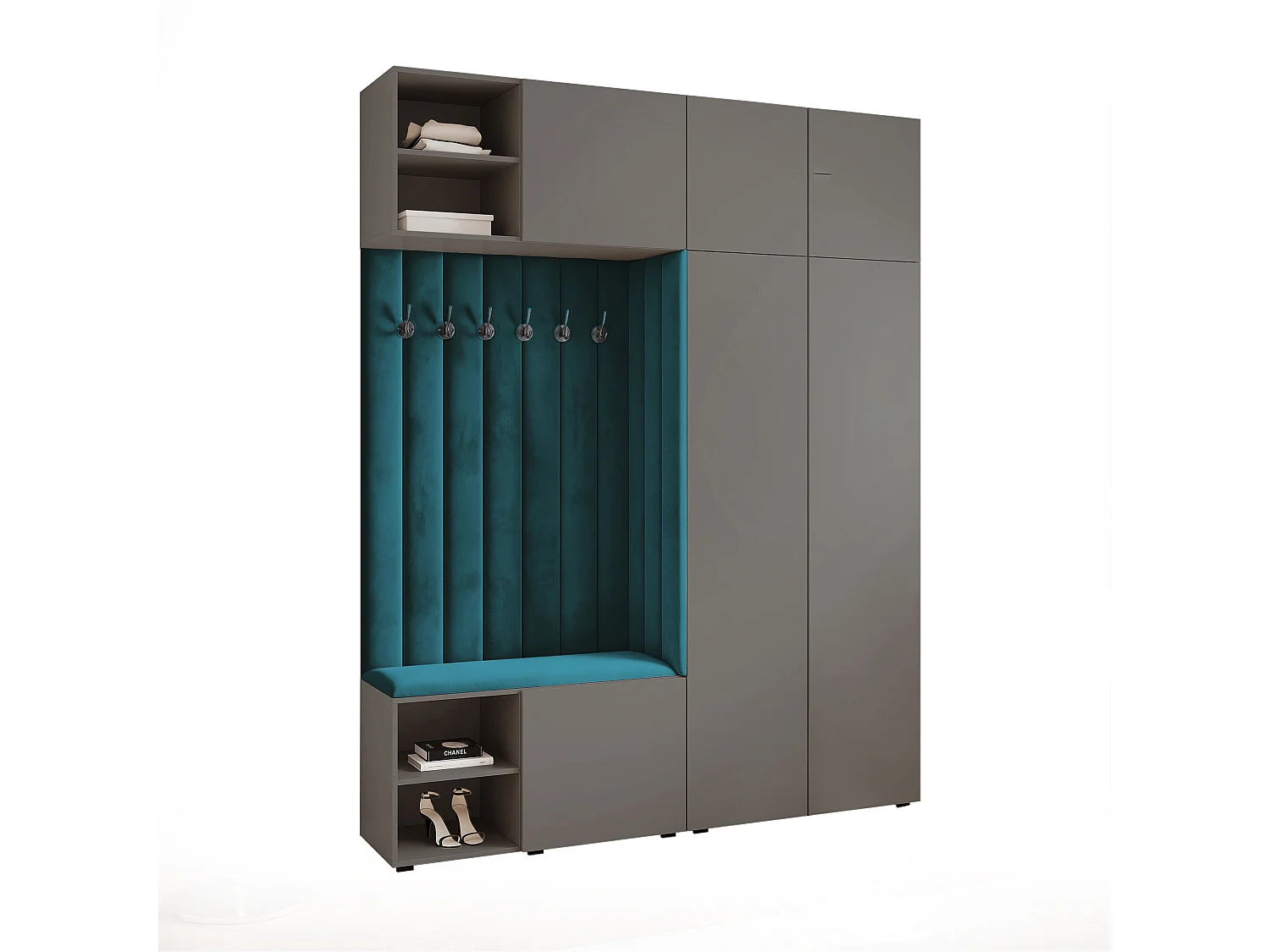 Garderobe Aria 190 cm Grijs Gestoffeerd Marineblauw Soft-Close Push-to-Open