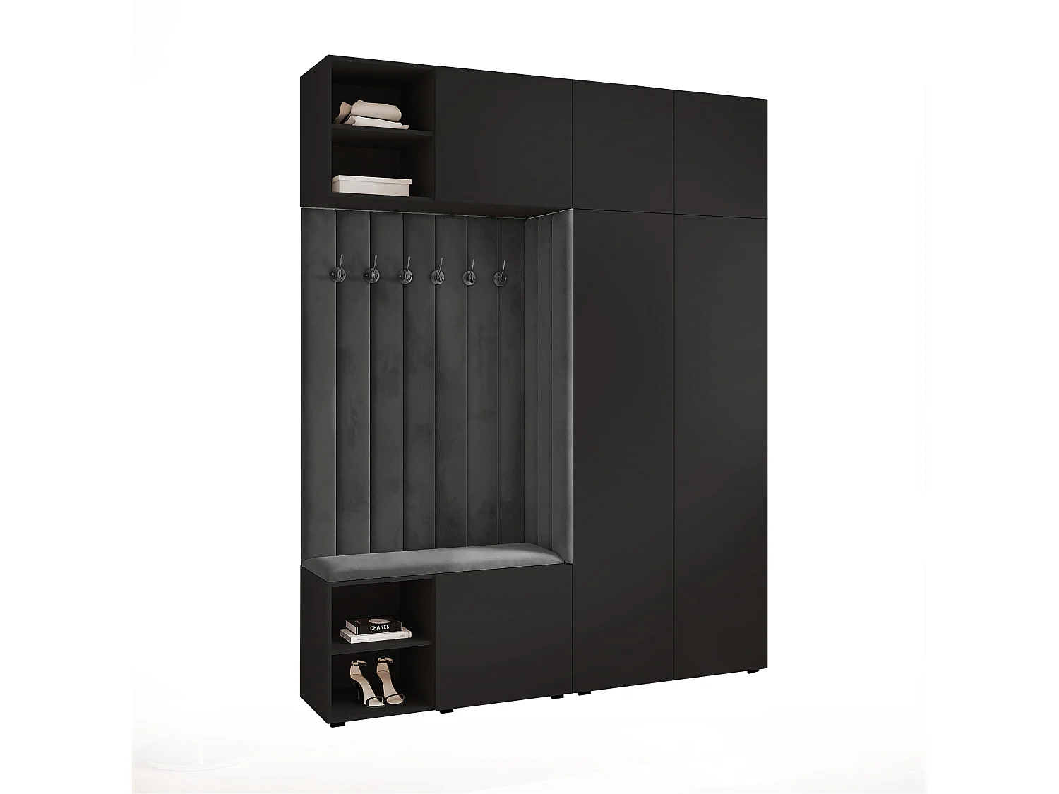 Garderobe Aria 190 cm Zwart Gestoffeerd Grafiet Soft-Close Push-to-Open