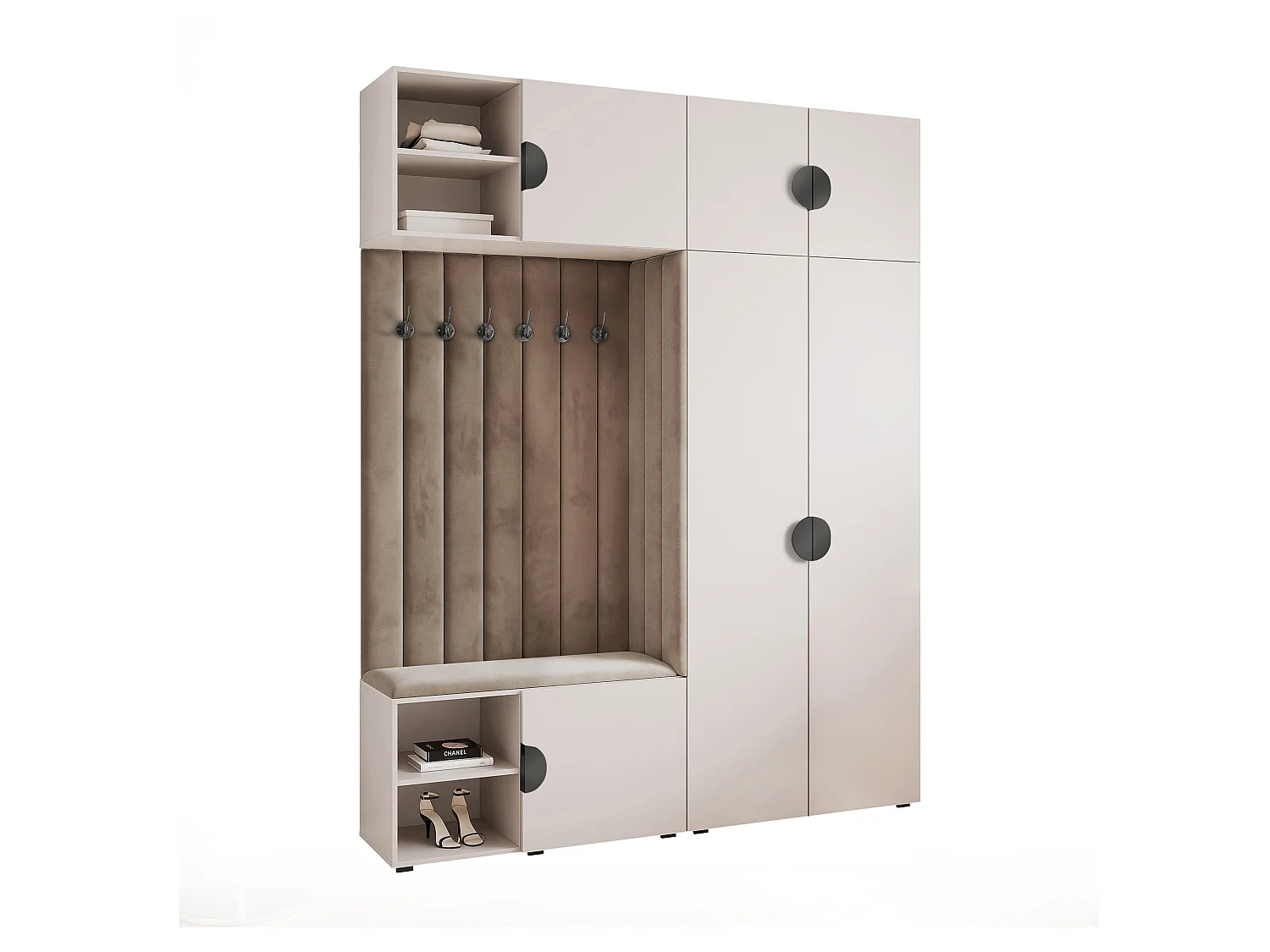 Vestiaire ARIA 4 190 cm Cachemire Rembourré Taupe Soft-Close Poignées Moon Noir