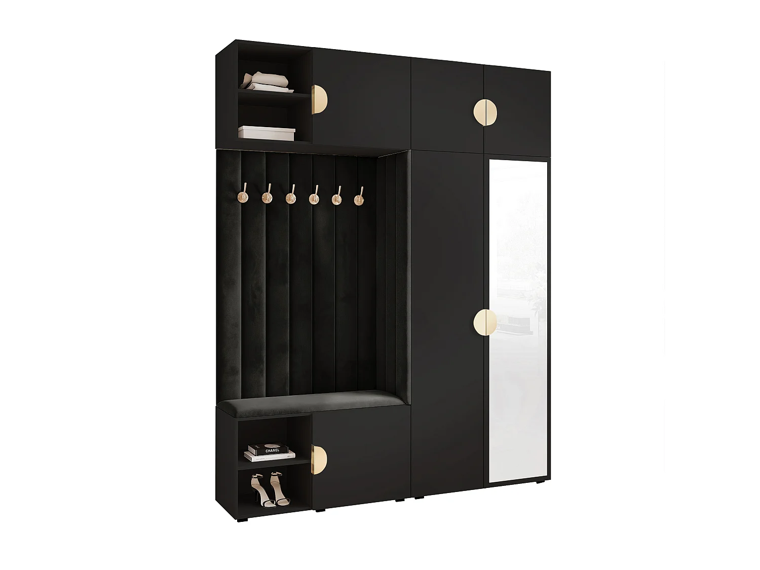 Garderobe Aria 190 cm Zwart Gestoffeerd Zwart Soft-Close Grepen Goud