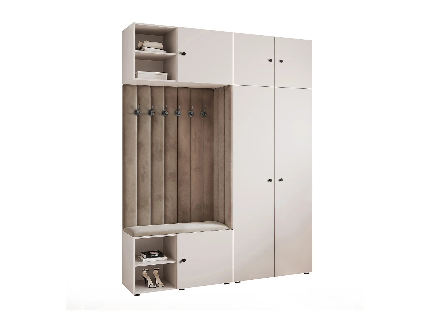 Vestiaire ARIA 4 190 cm Cachemire Rembourré Taupe Soft-Close Poignées bouton Noir