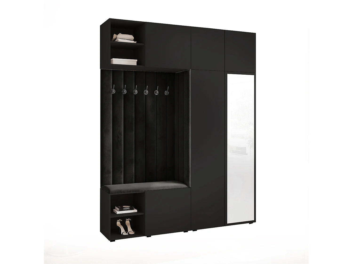 Garderobe Aria 190 cm Zwart Gestoffeerd Zwart Soft-Close Push-to-Open