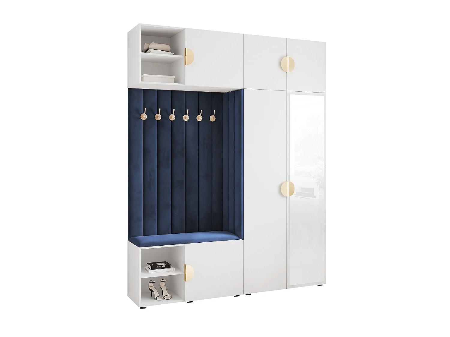 Garderobe Aria 190 cm Wit Gestoffeerd Atlantisch Blauw Soft-Close Grepen Goud